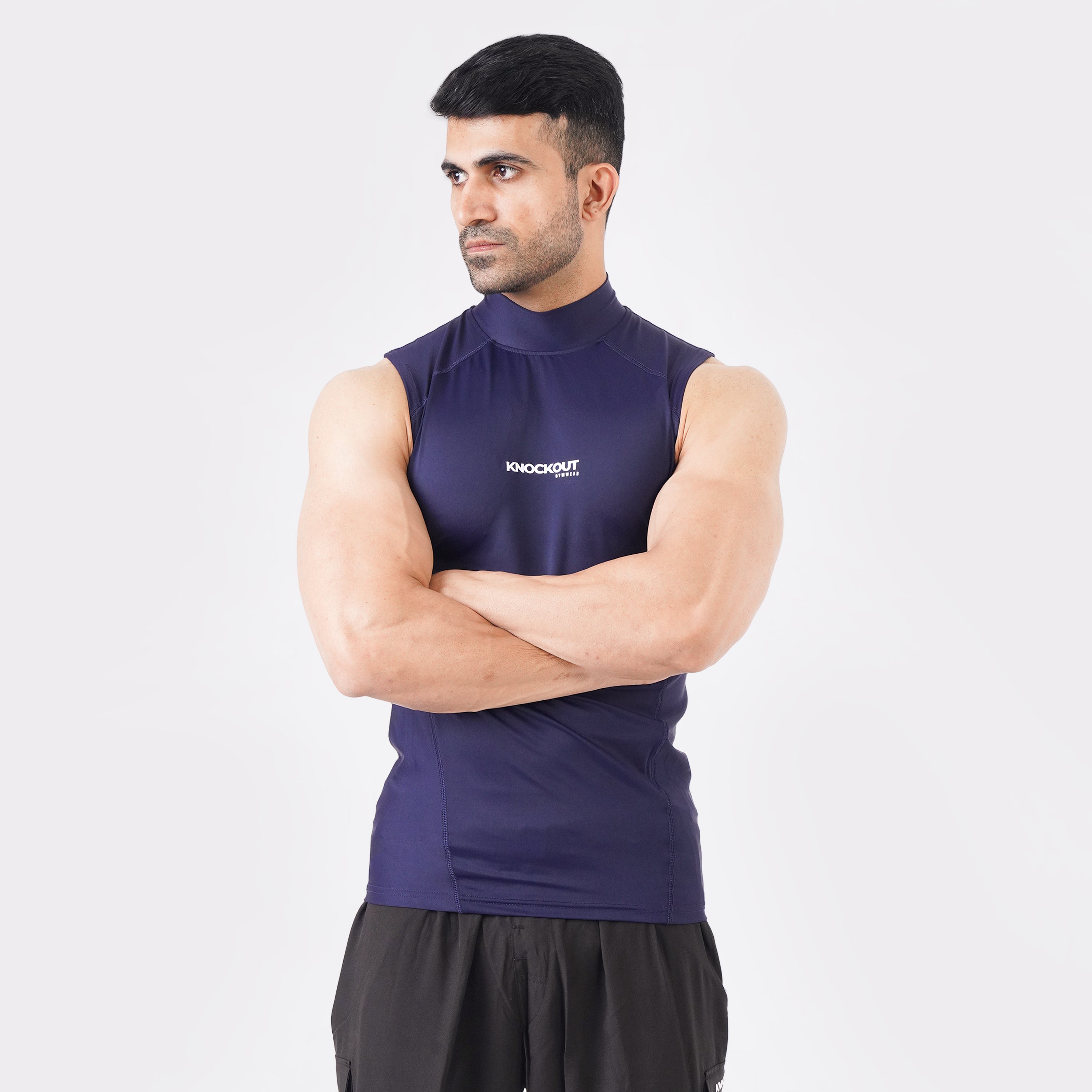 Knockout Sleeveless High Neck Compression - Navy Blue