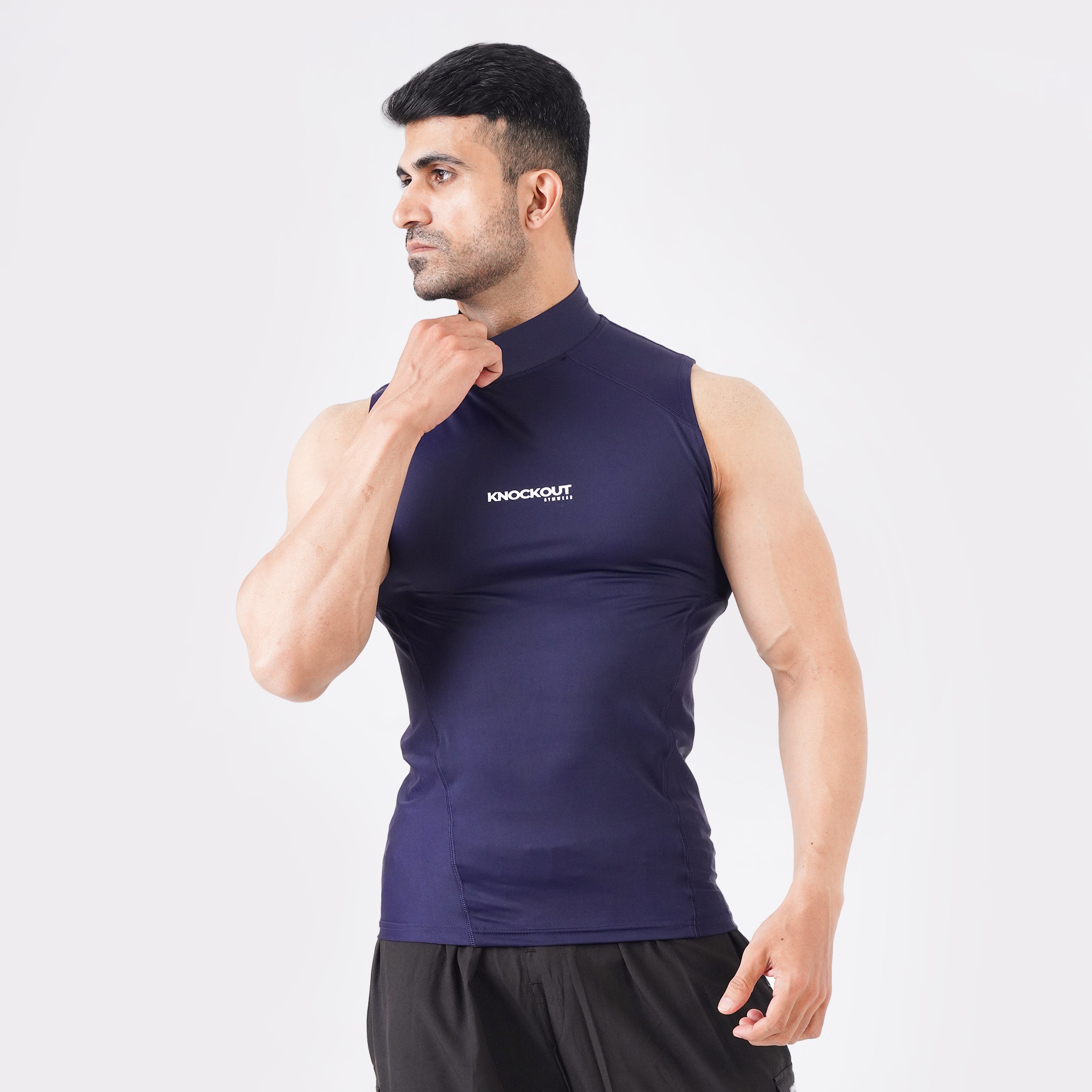 Knockout Sleeveless High Neck Compression - Navy Blue