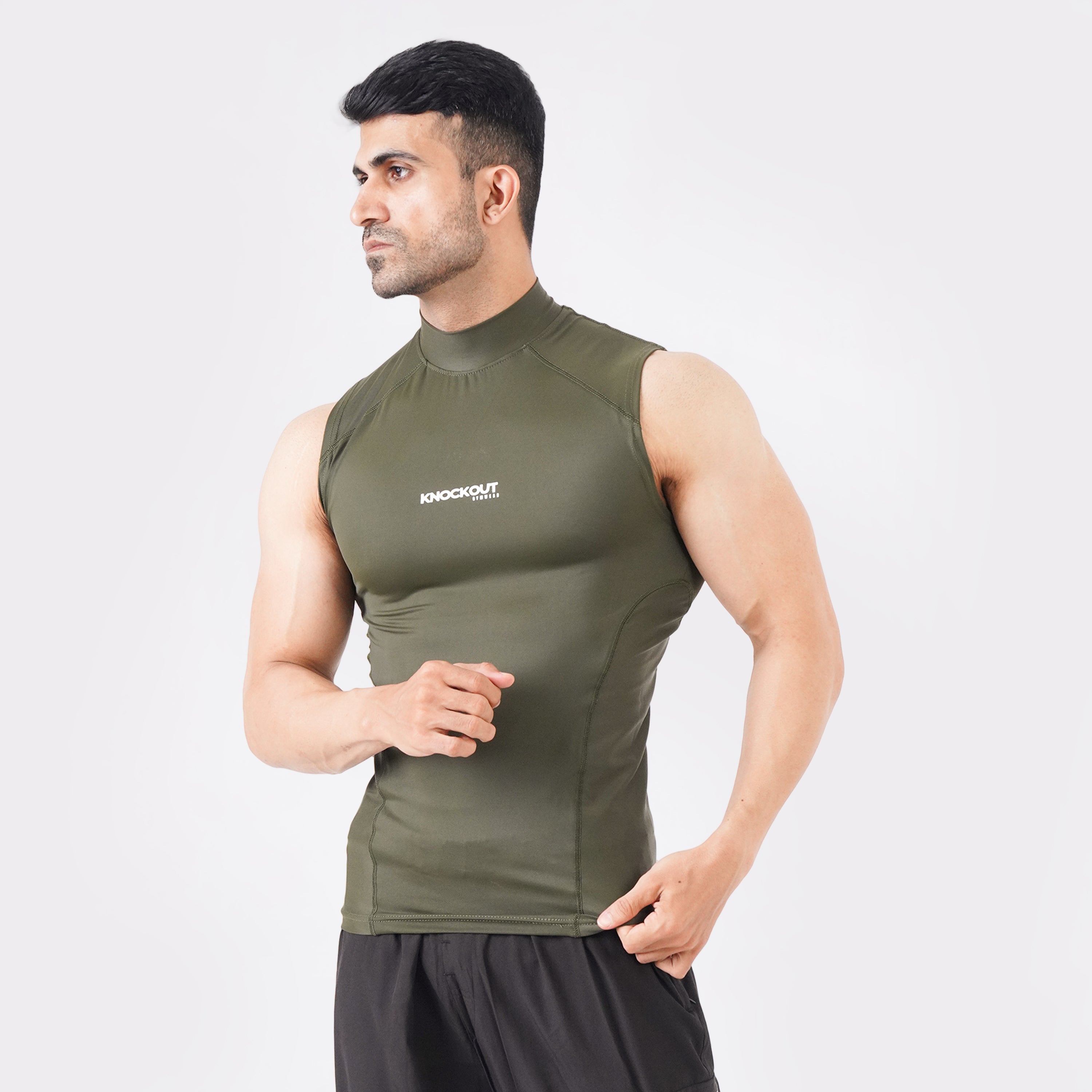 Knockout Green Sleeveless High Neck Compression Shirt