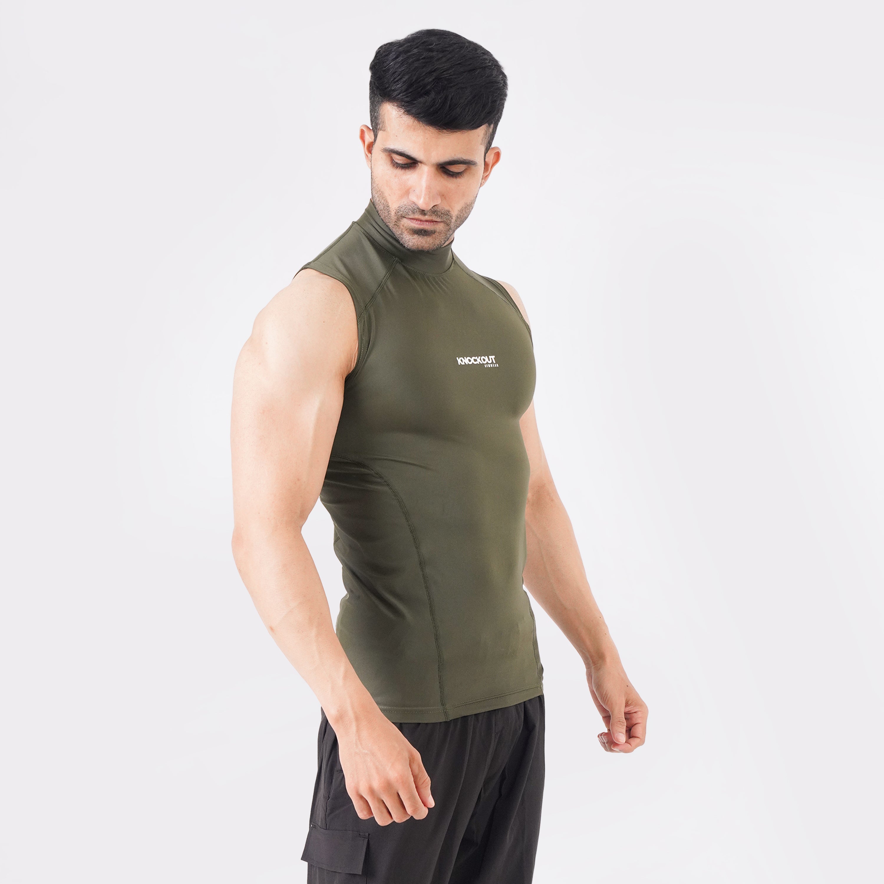 Knockout Green Sleeveless High Neck Compression Shirt