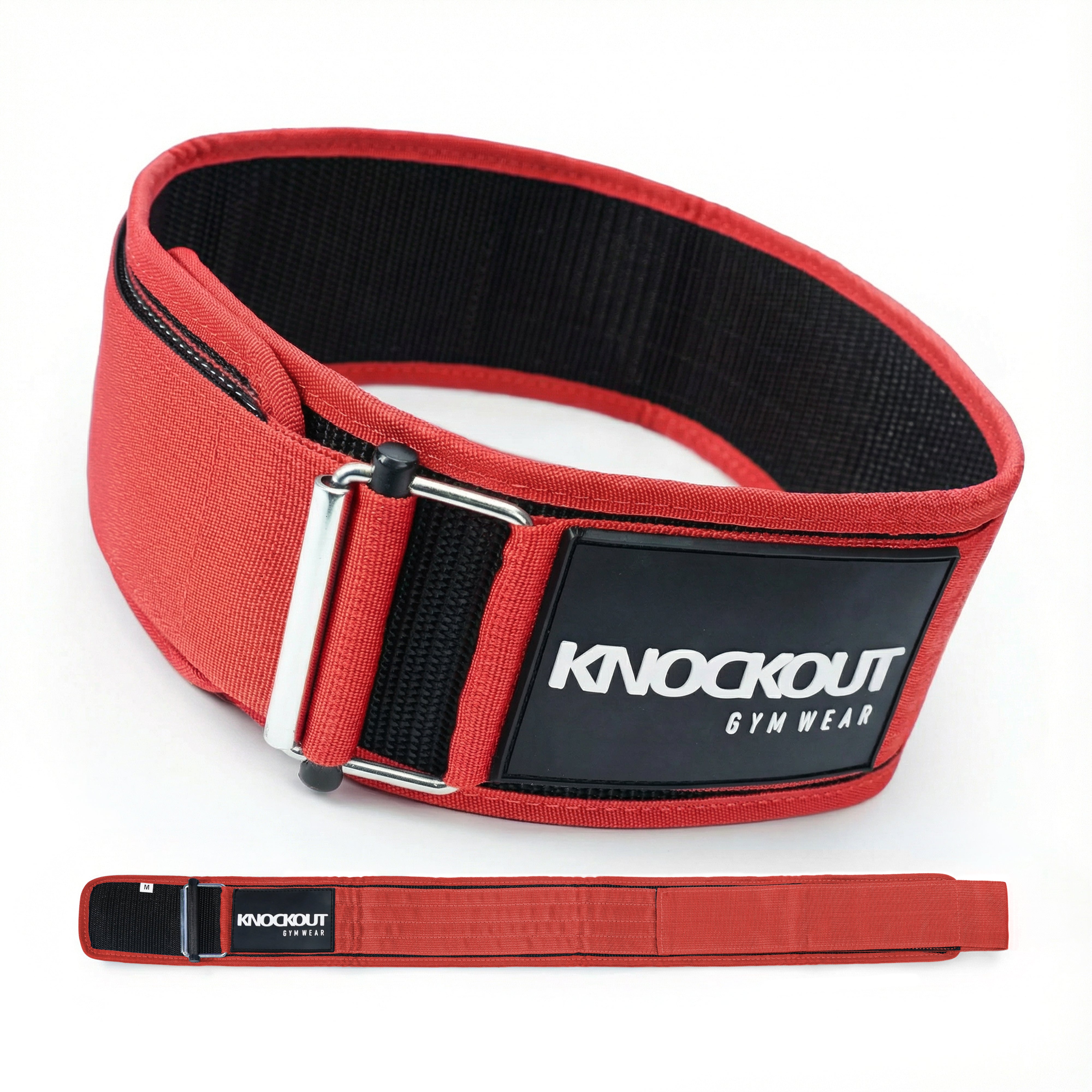 Self-Locking Red, Black & White Weightlifting Belt