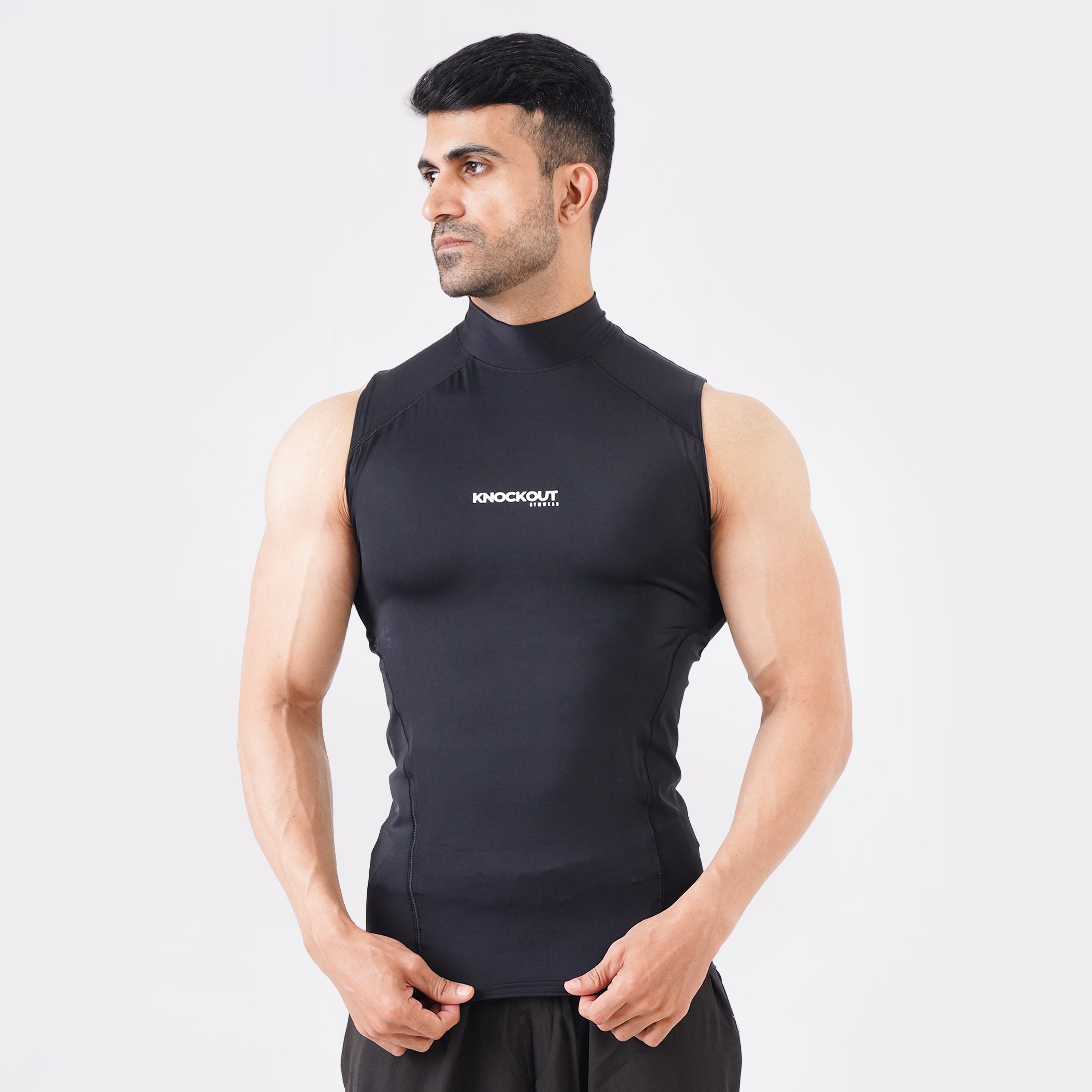 Sleeveless high-neck compression shirt black