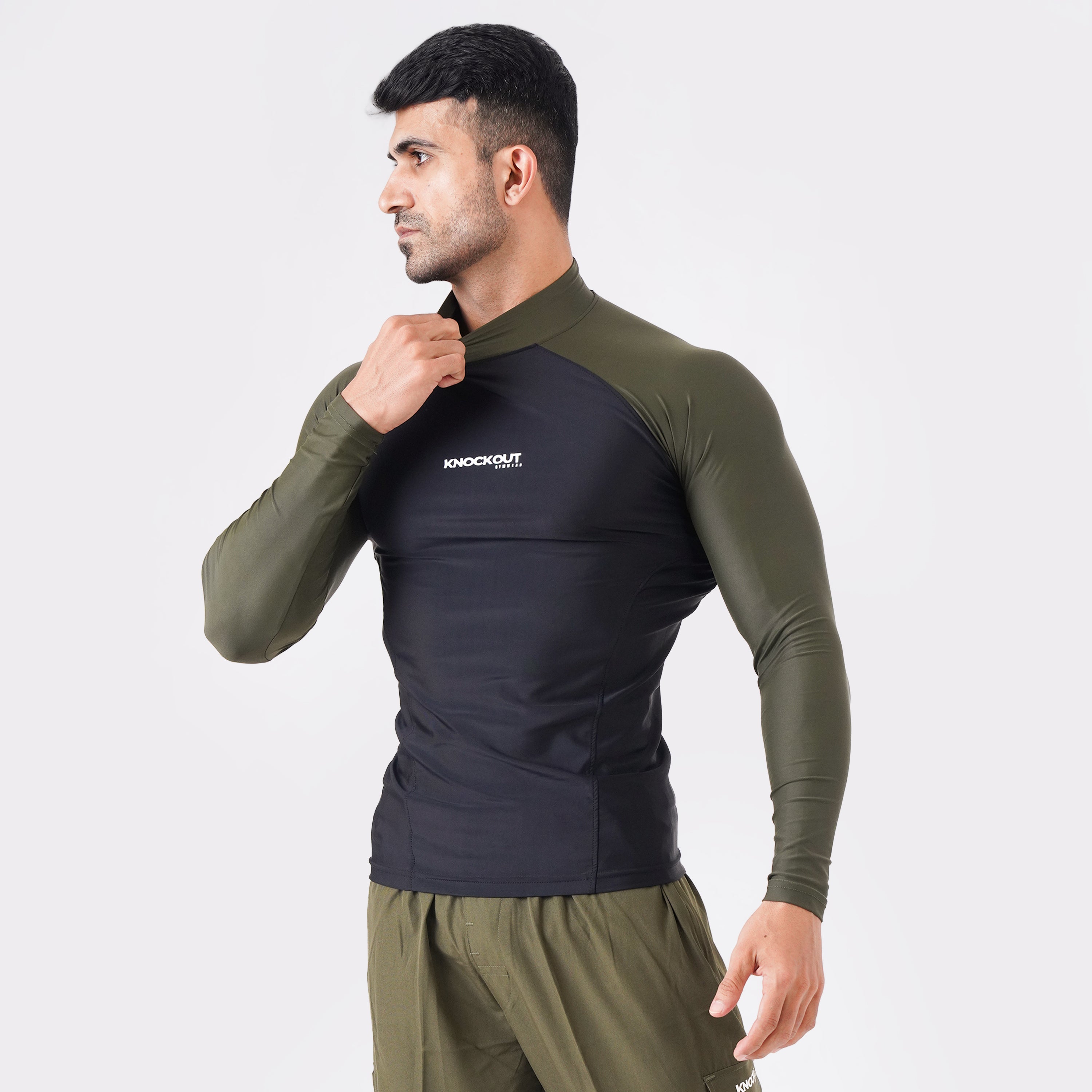 Black and Green high-neck compression shirt
