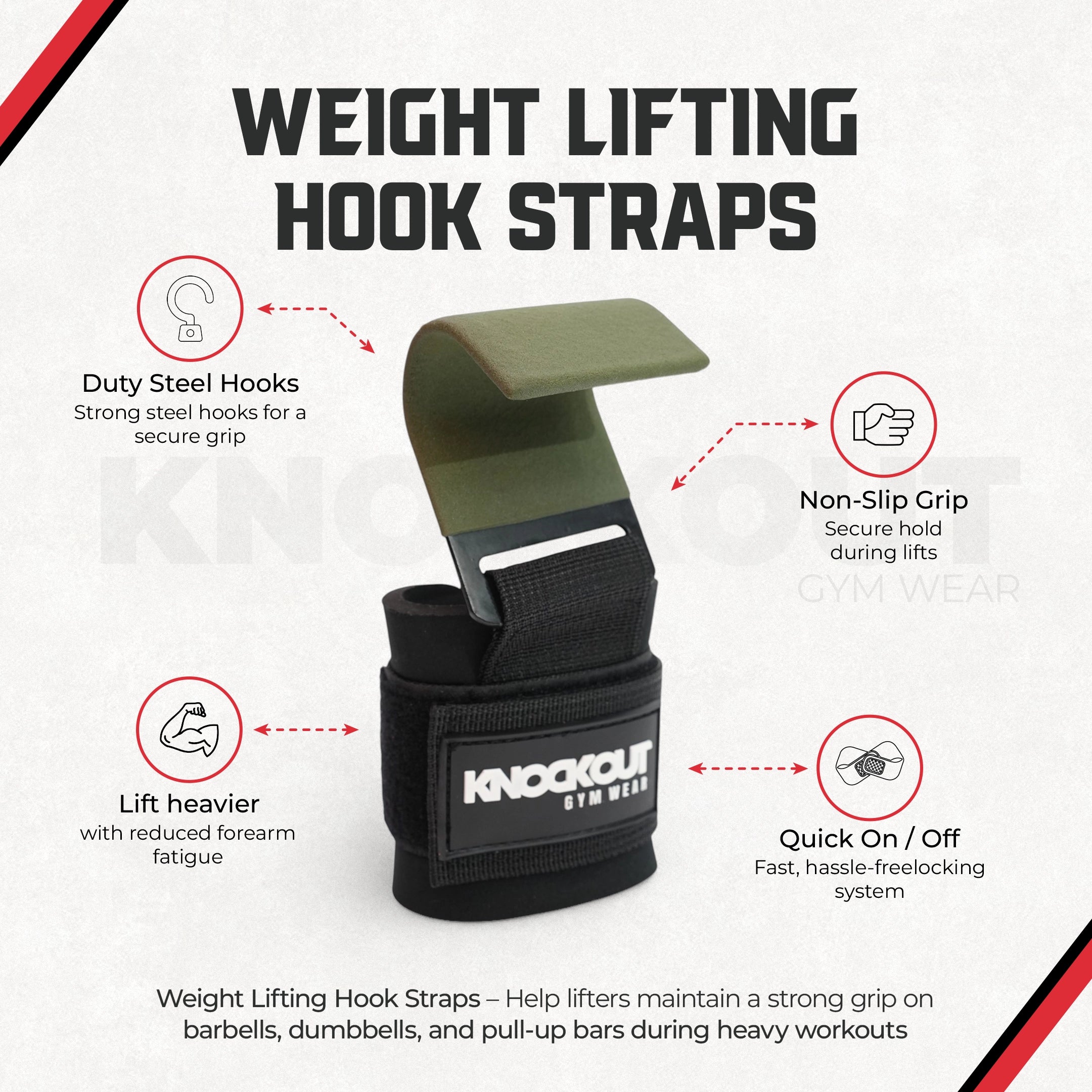 Knockout PowerLatch Gym Hooks - Green