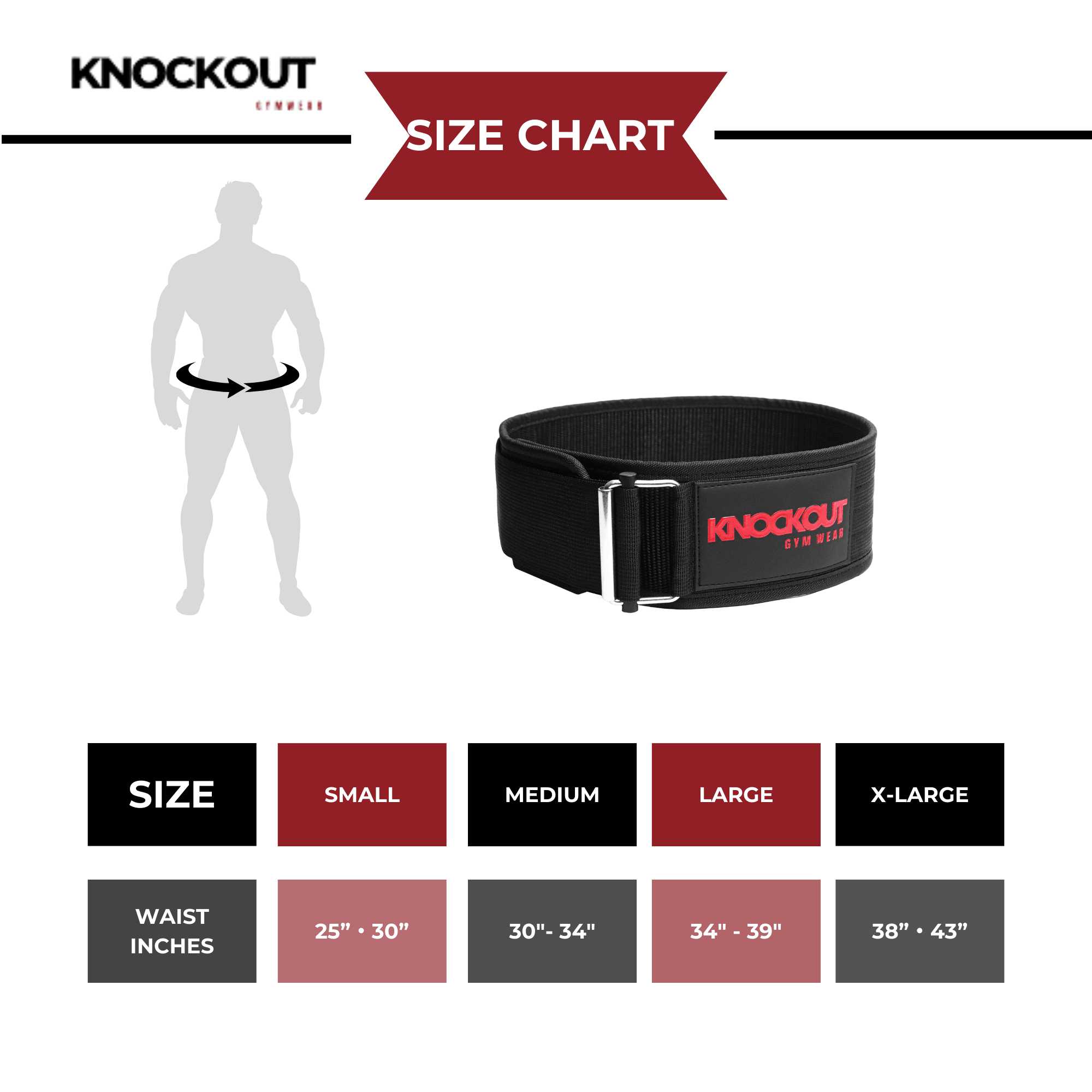 Self locking weightlifting belt size chart