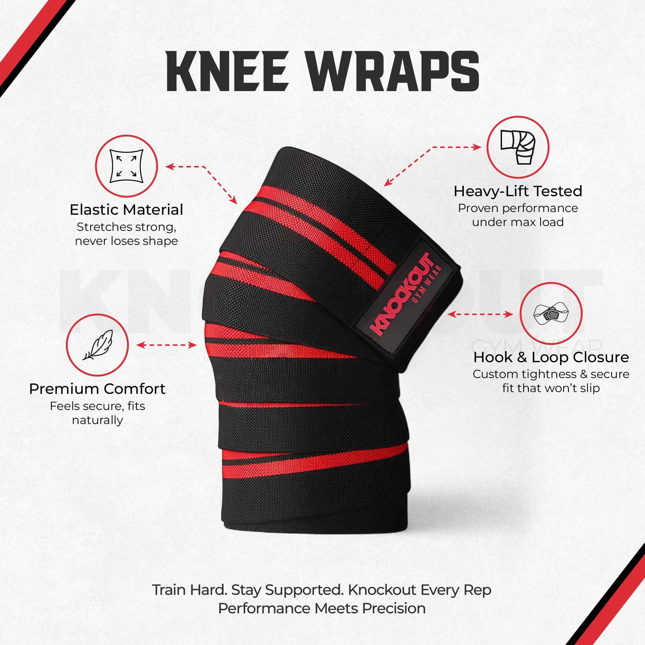 Knockout 78In Knee Wraps - Red