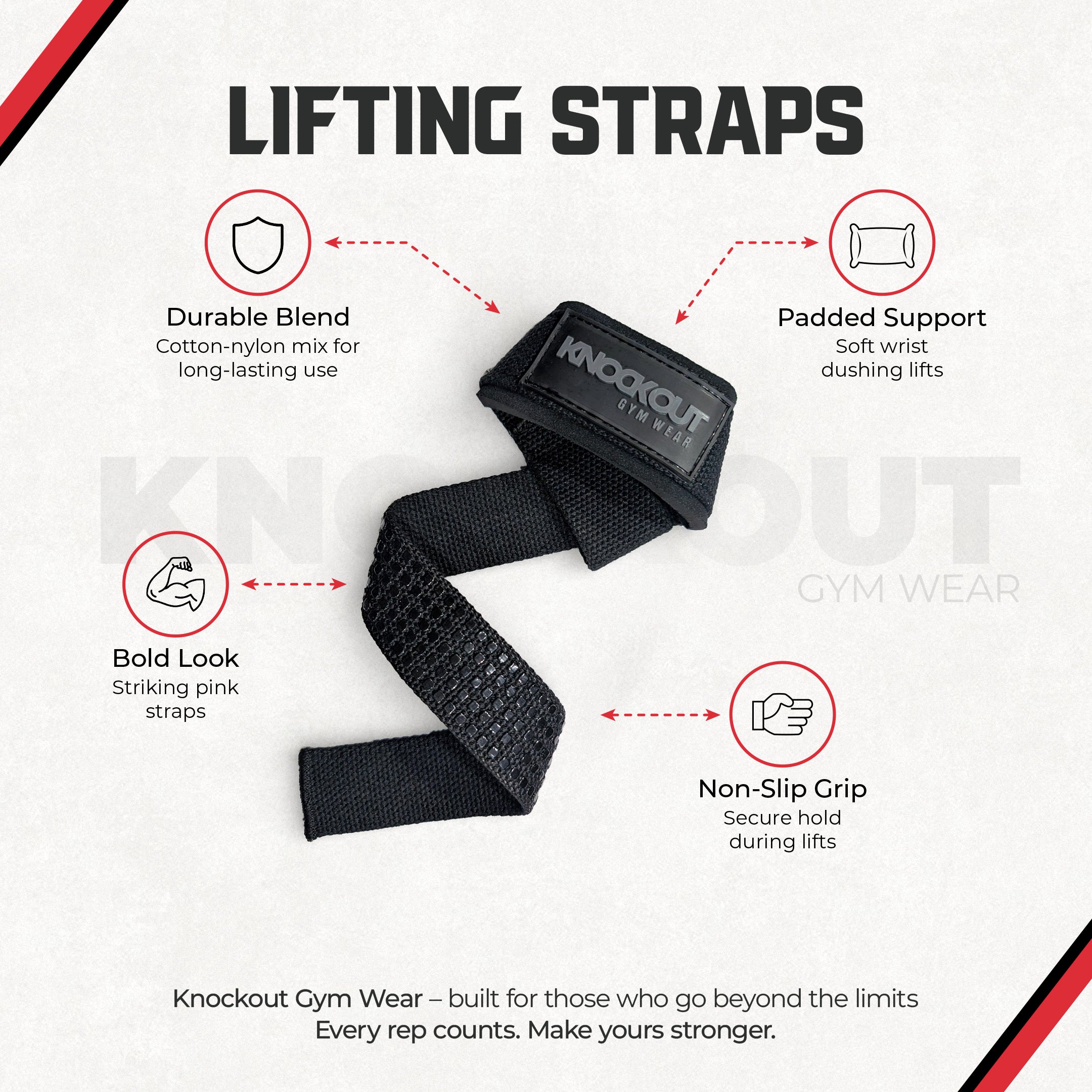 Knockout Black Textured Lifting Straps