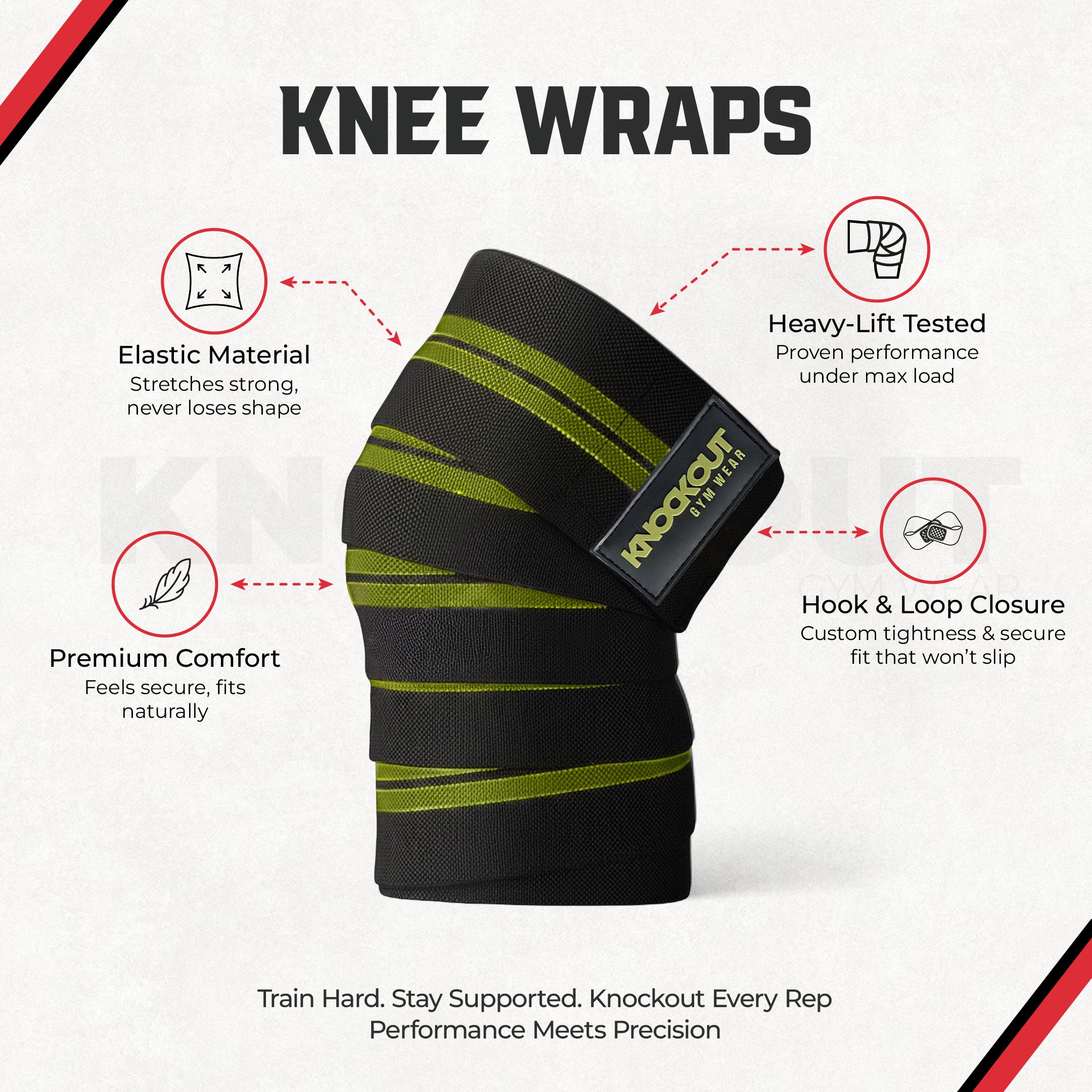 Knockout 78In Knee Wraps - Olive