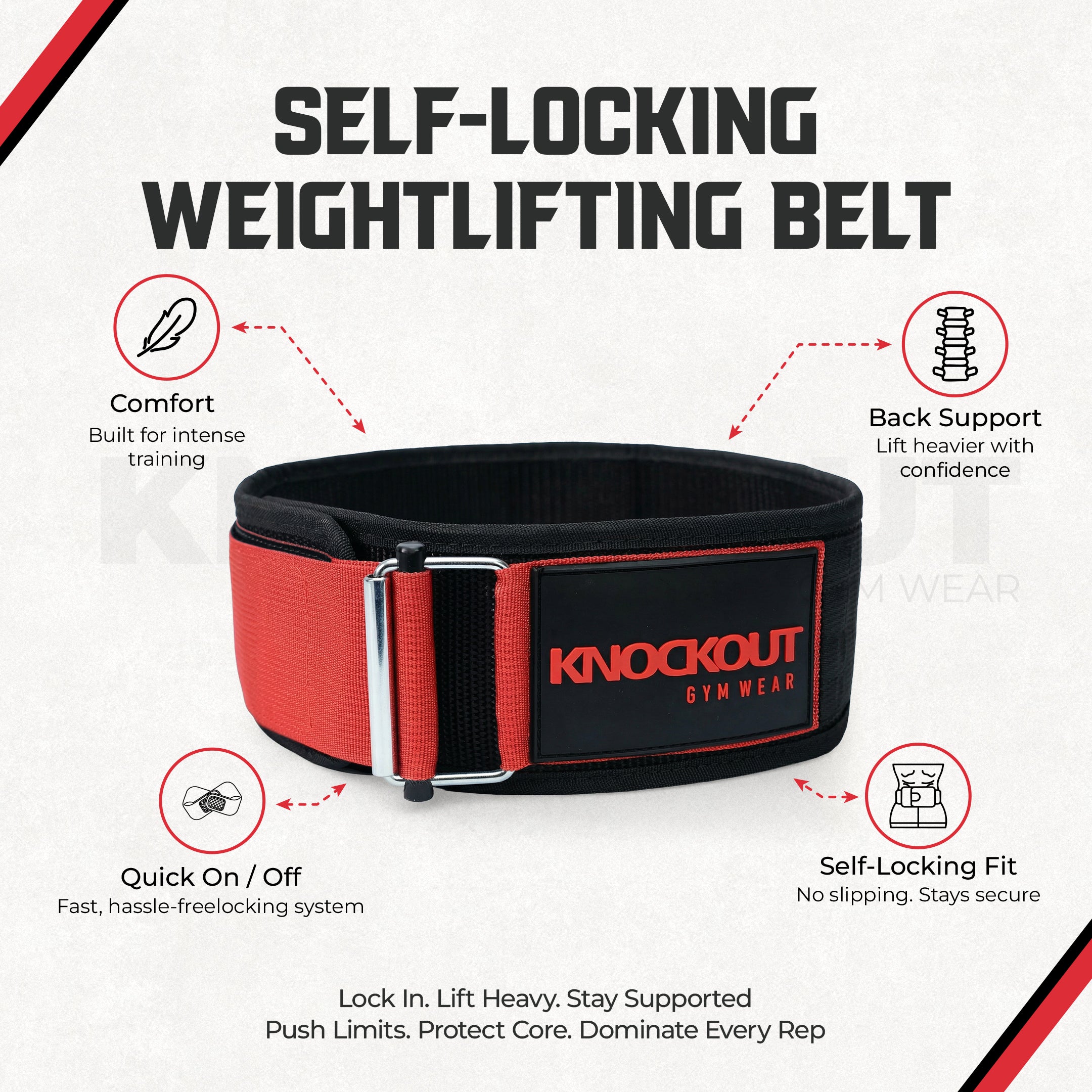 Self-Locking Red & Black Weightlifting Belt