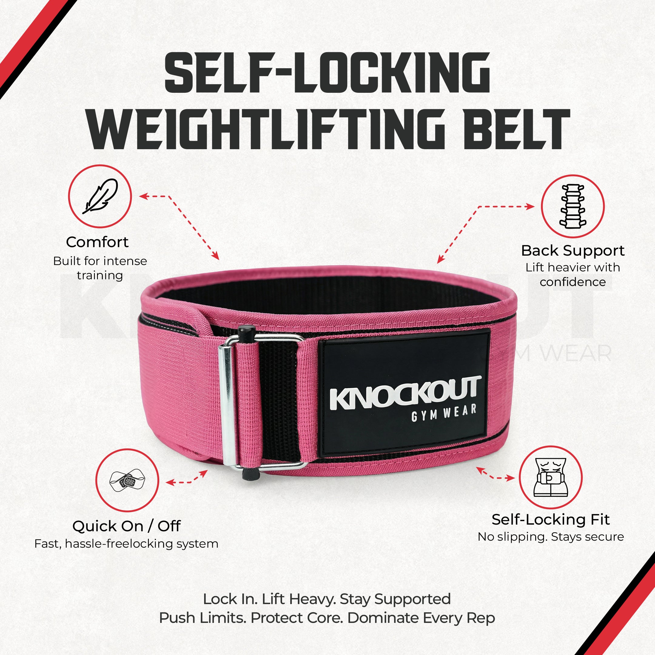 Self-Locking Pink Weightlifting Belt