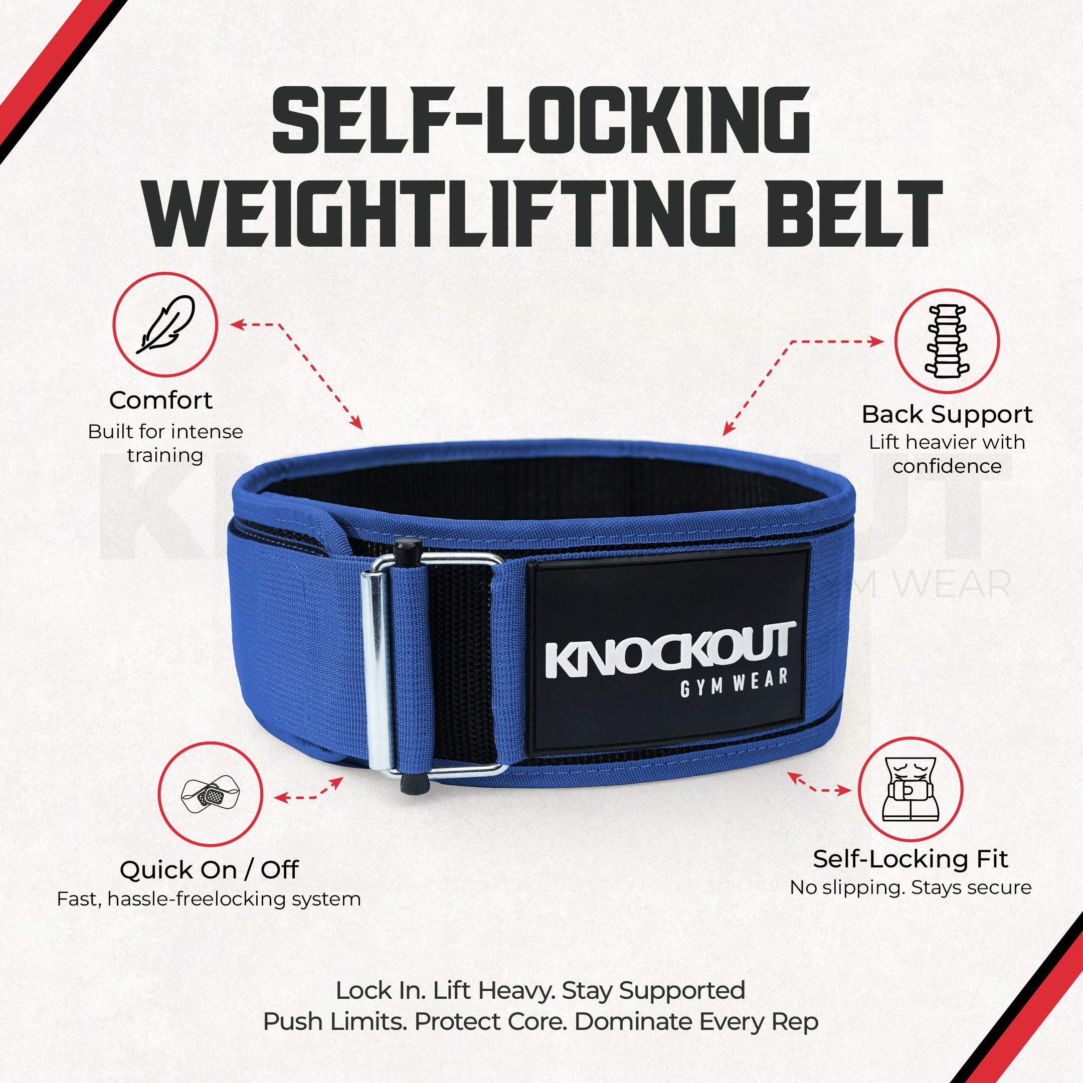 Self-Locking Blue Weightlifting Belt