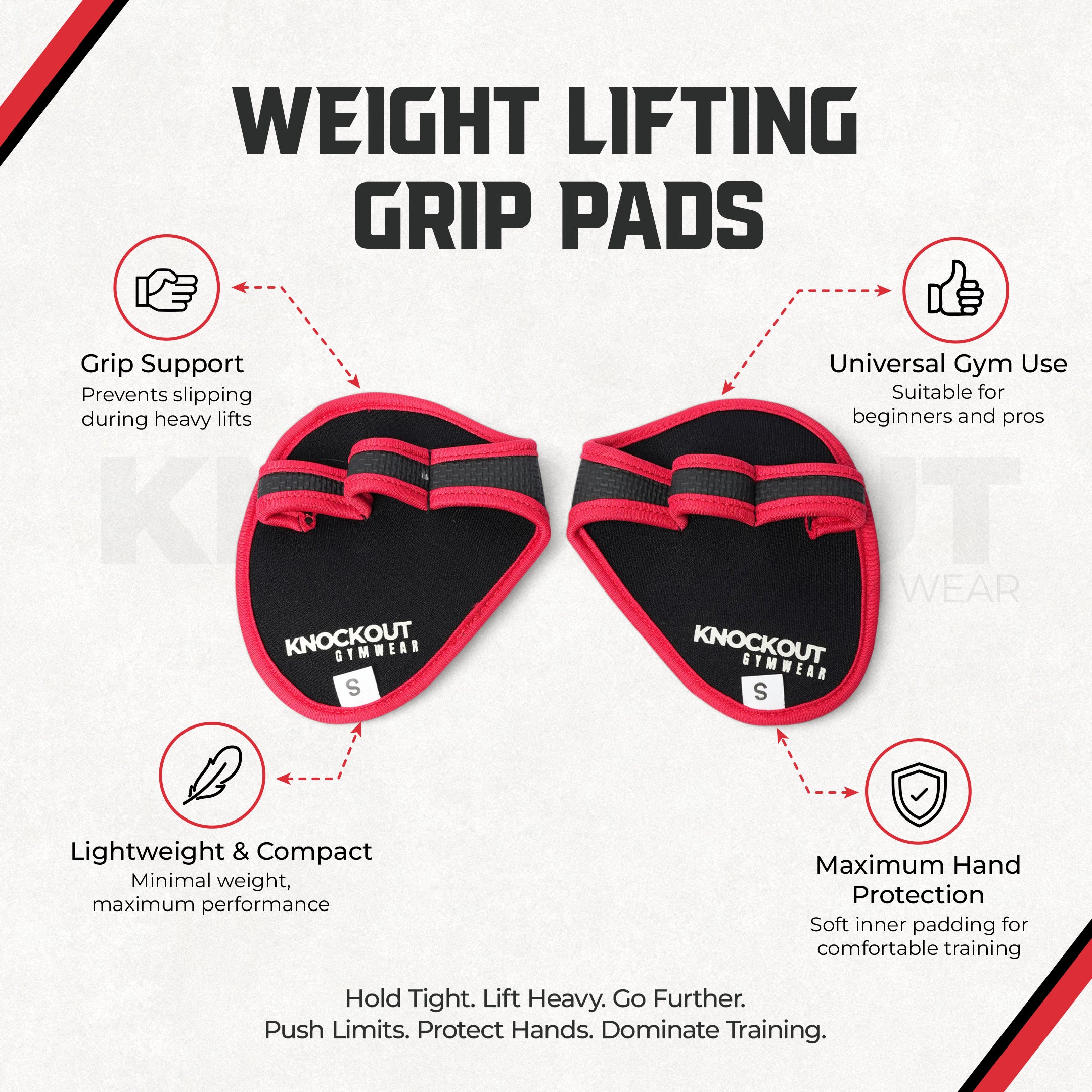 KO Weight Lifting Grip Pad - Red and White