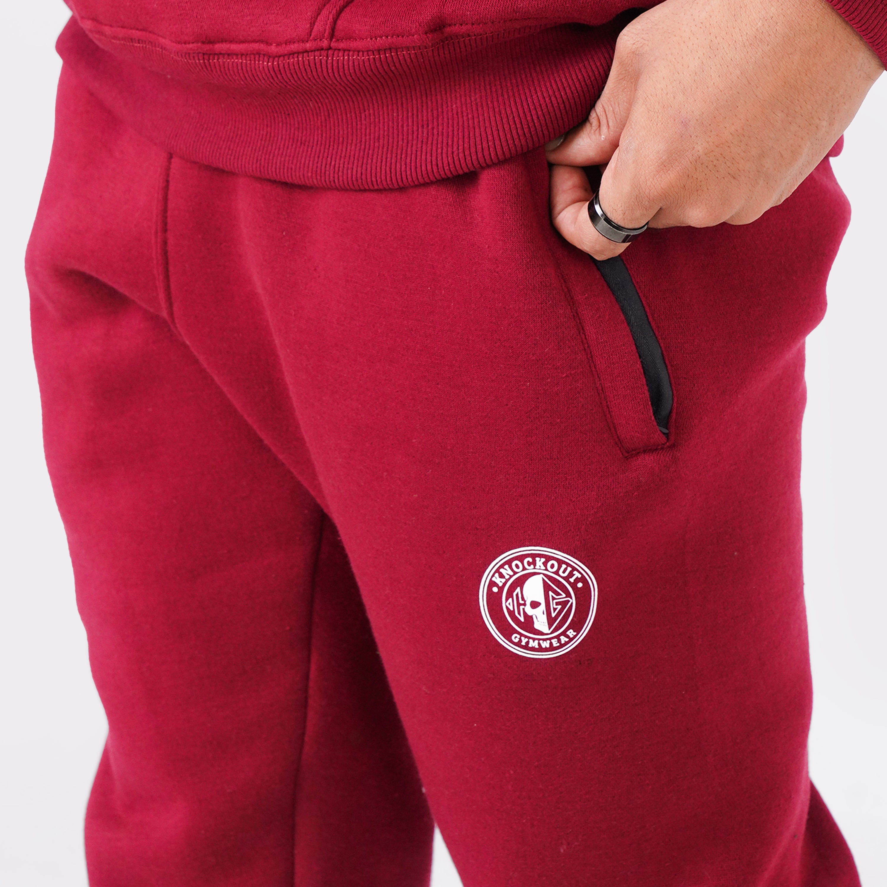 Maroon oversized tracksuit for men with a relaxed, comfortable fit.