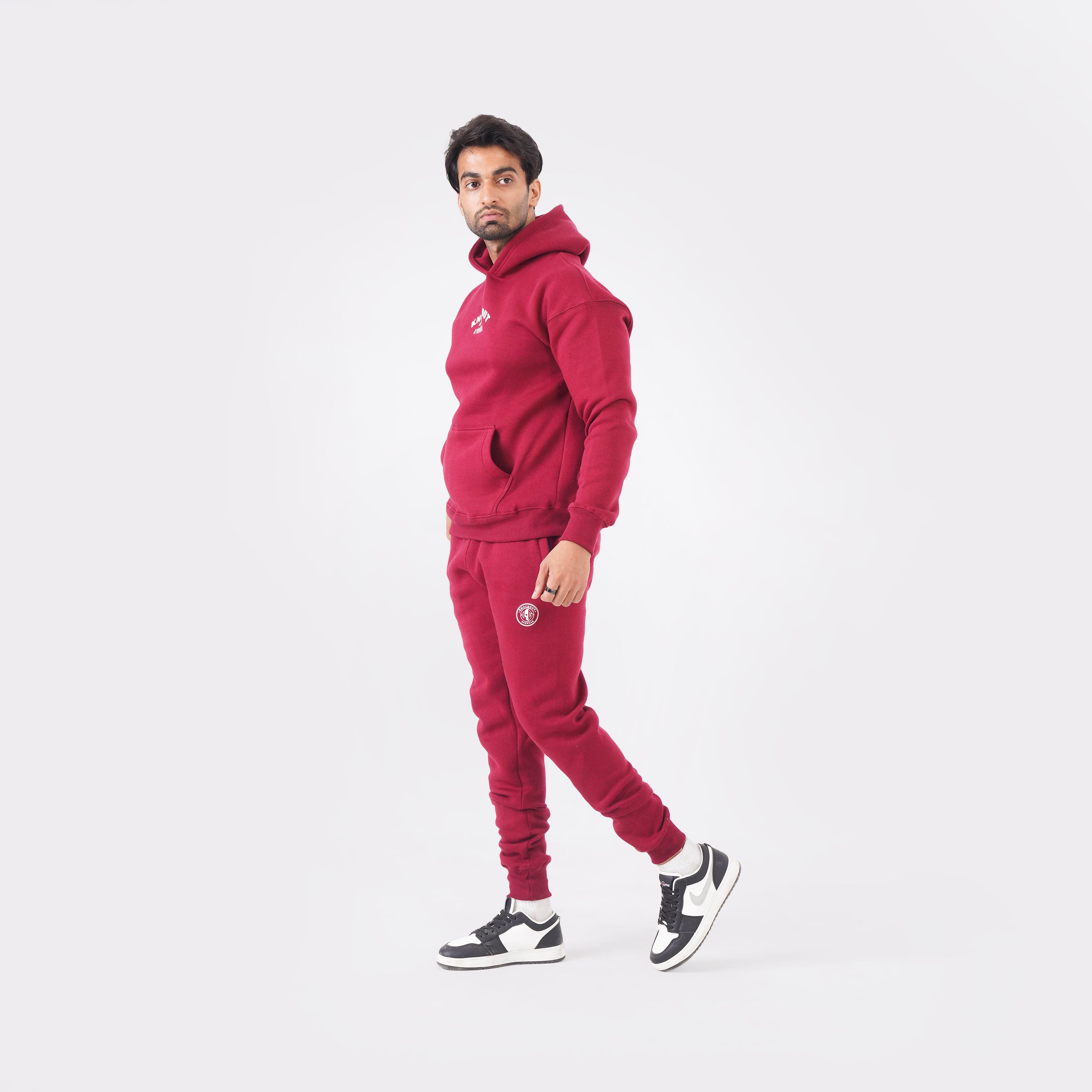 Maroon oversized tracksuit for men with a relaxed, comfortable fit.
