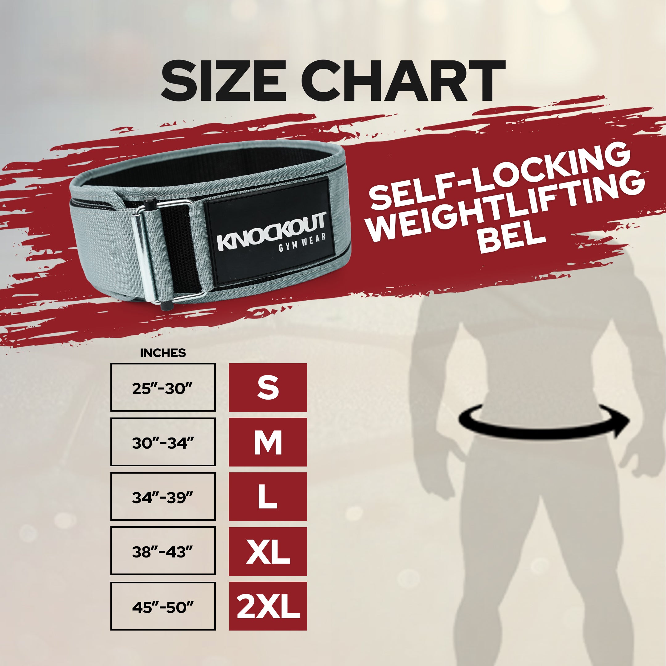 Self-Locking Grey Weightlifting Belt