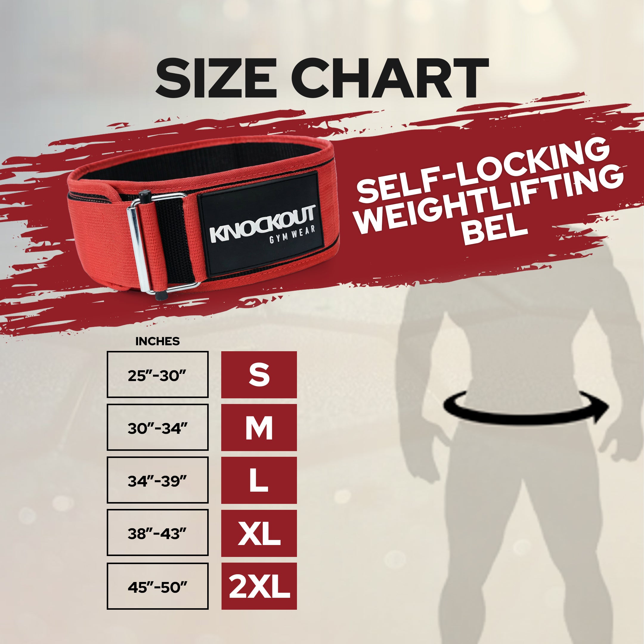 Self-Locking Red, Black & White Weightlifting Belt