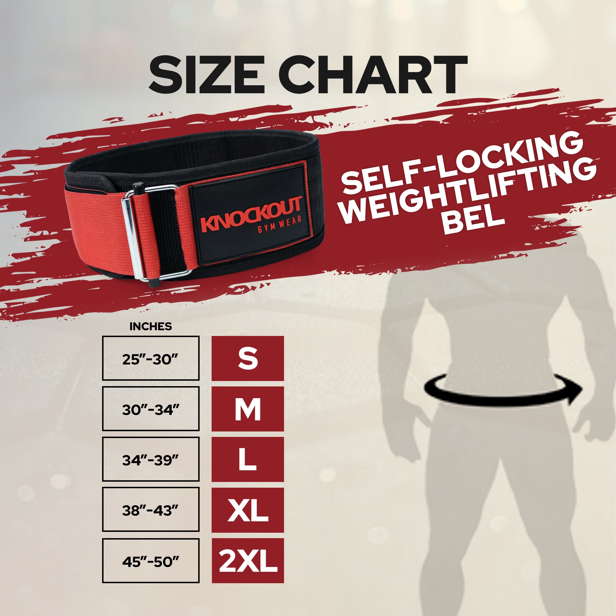 Self-Locking Red & Black Weightlifting Belt