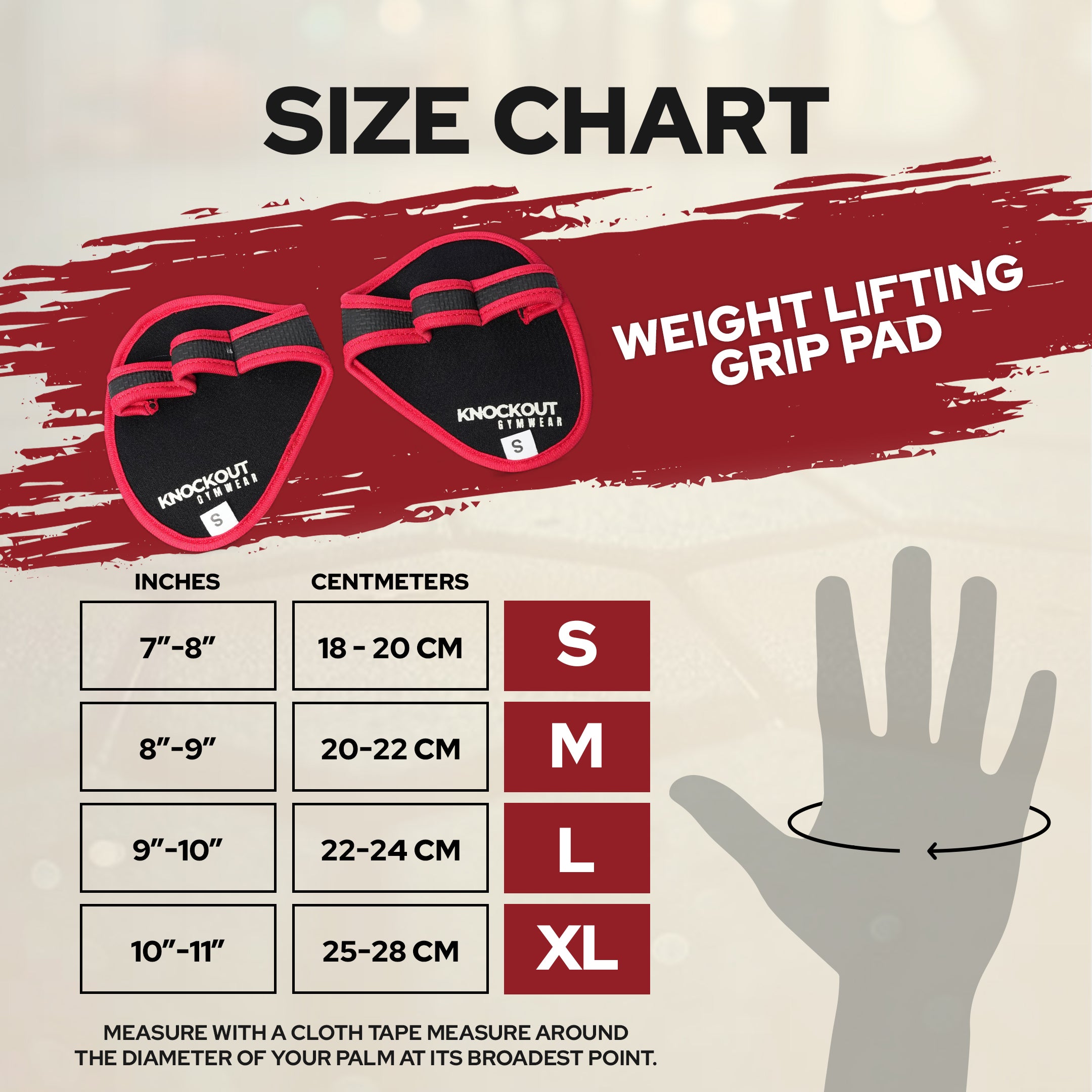 KO Weight Lifting Grip Pad - Red and White