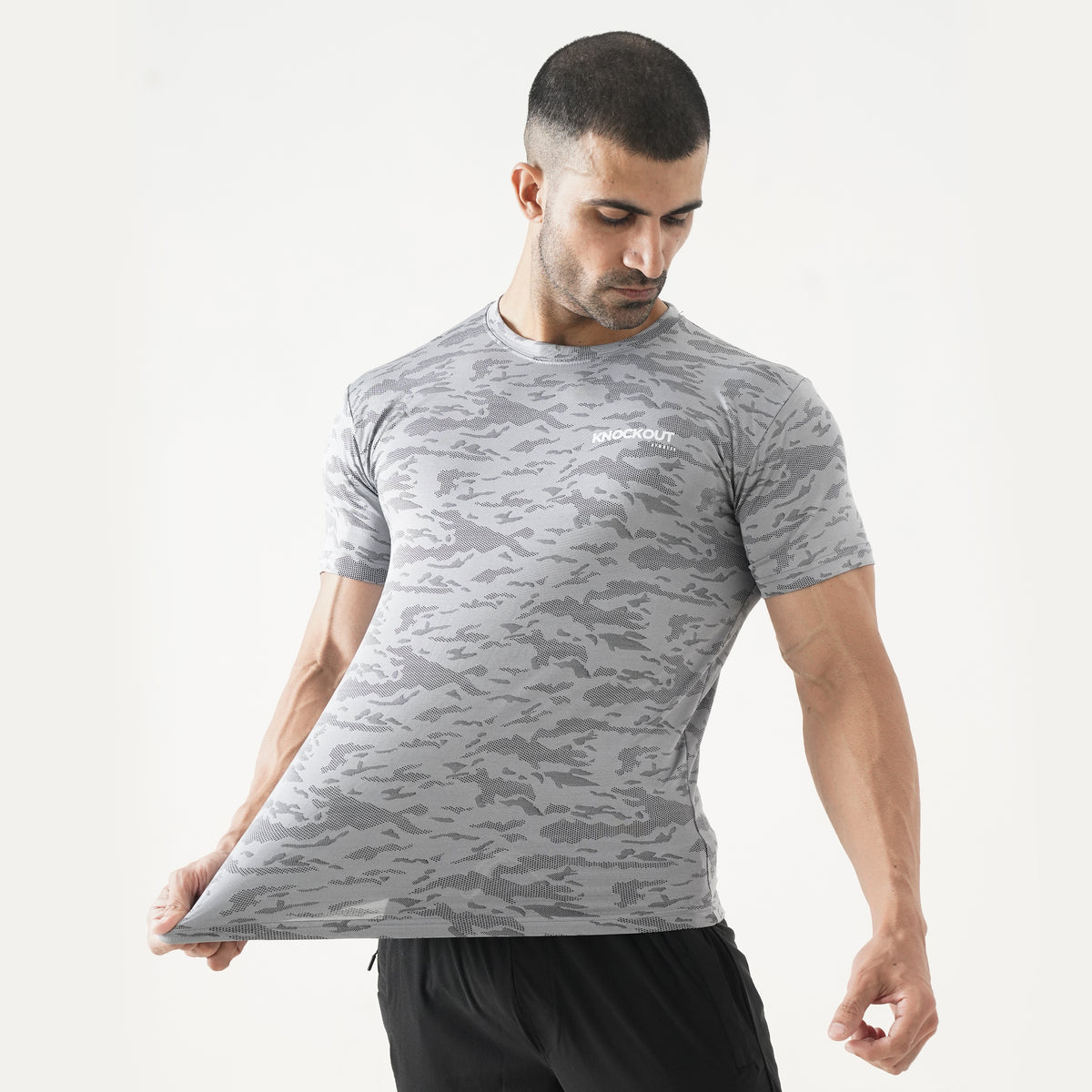 Knockout Camo Textured T-Shirt – Grey
