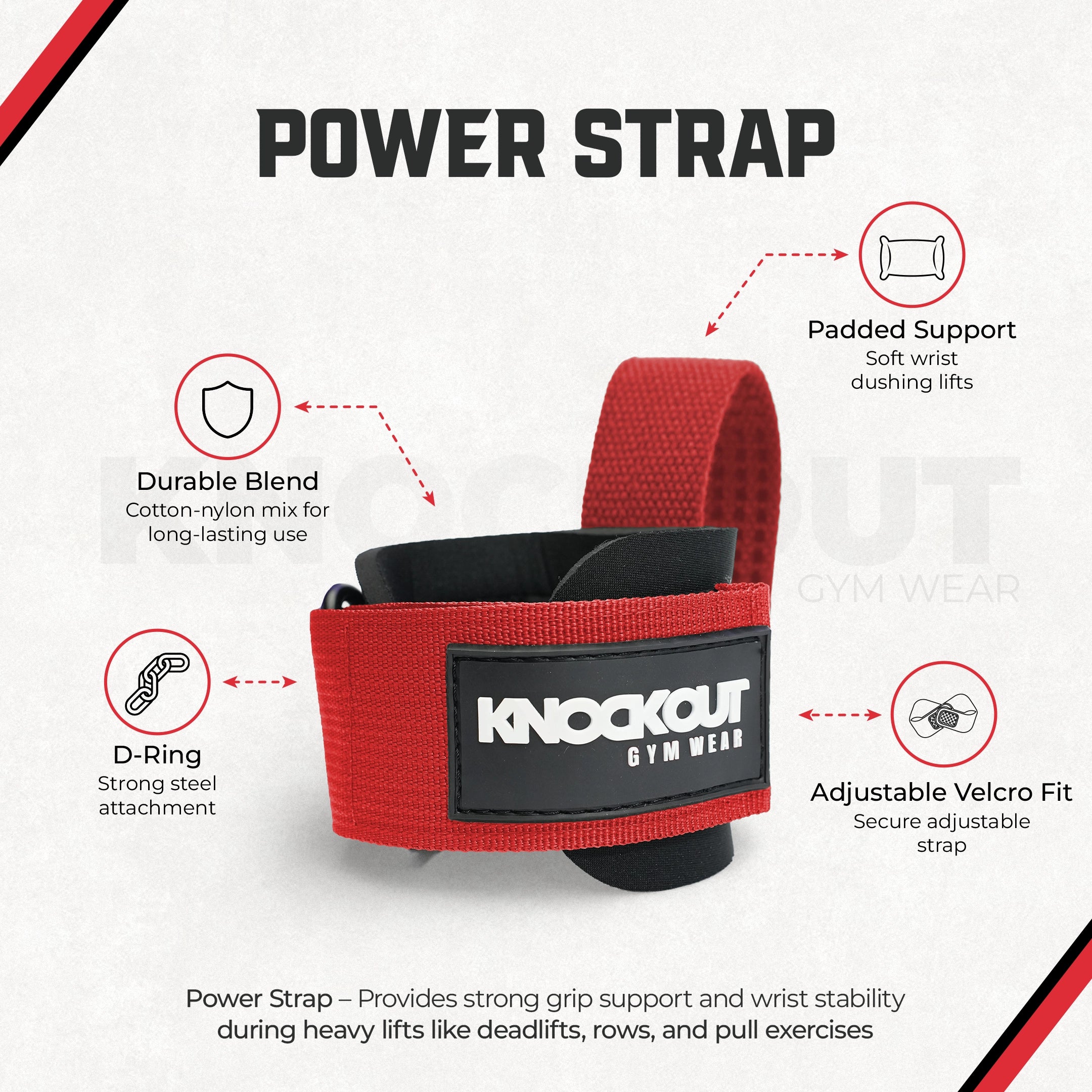 Knockout PowerLock Lifting Straps - Red