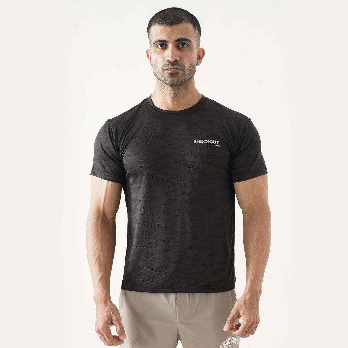 Knockout Camo Textured T-Shirt – Black