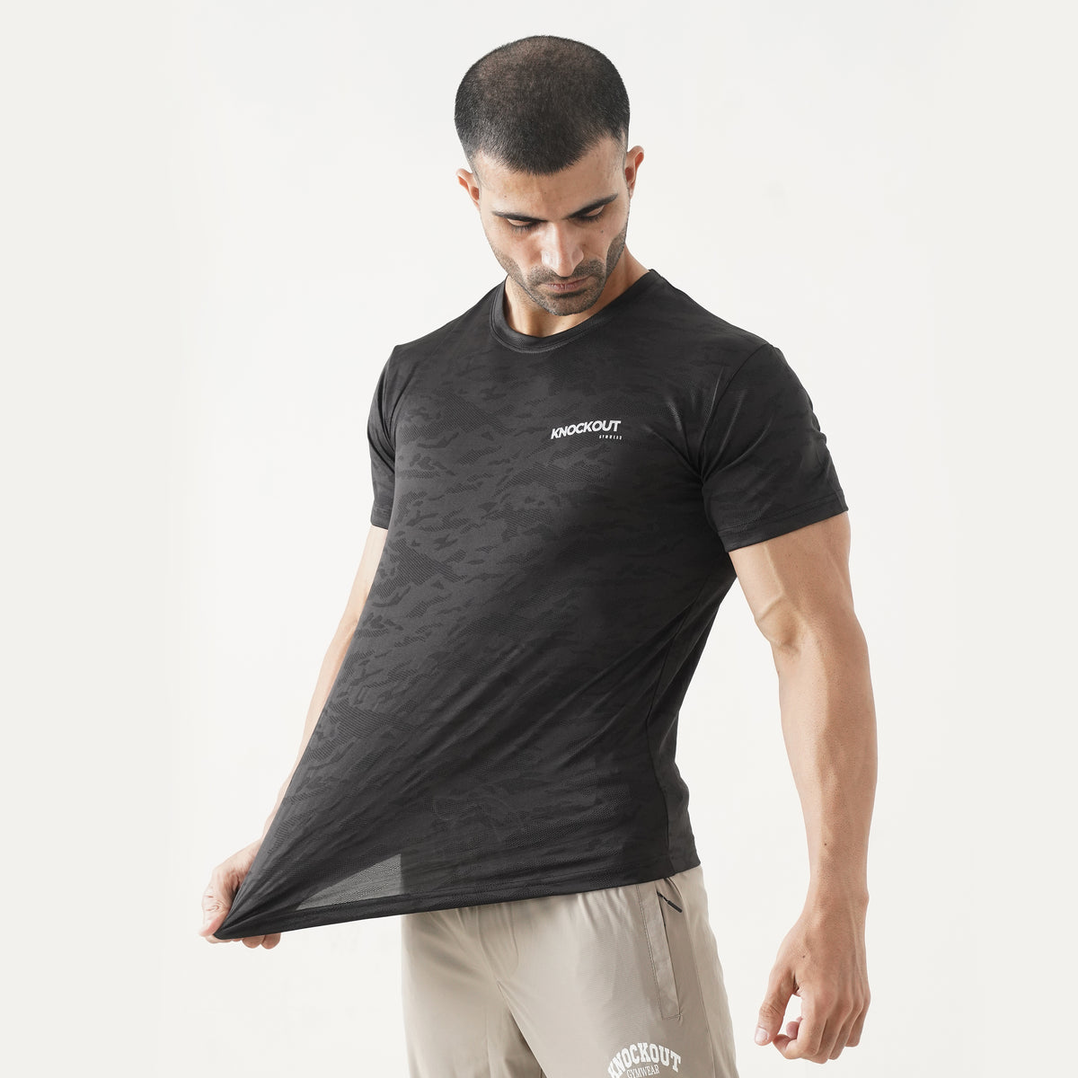 Knockout Camo Textured T-Shirt – Black