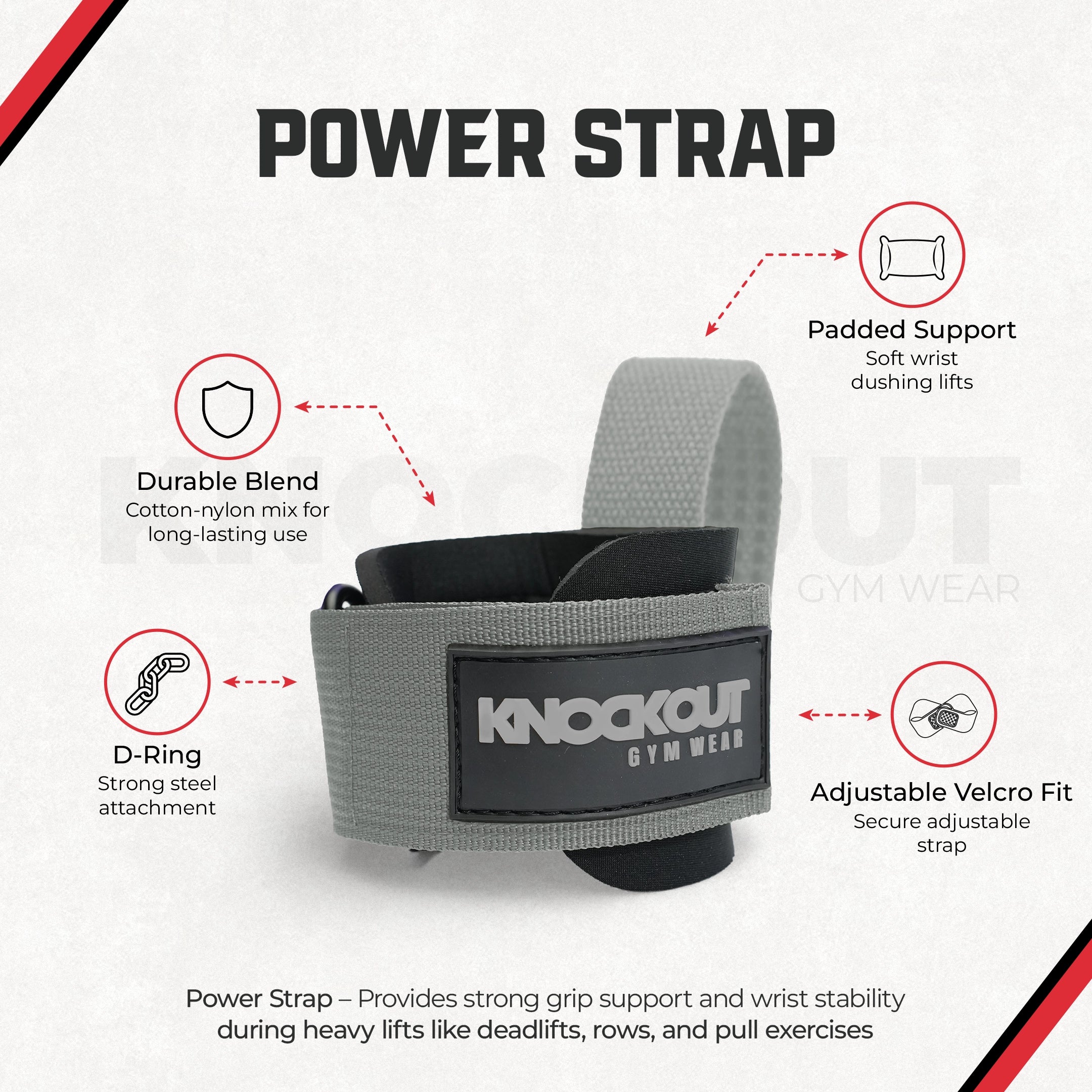 Knockout PowerLock Lifting Straps - Gray