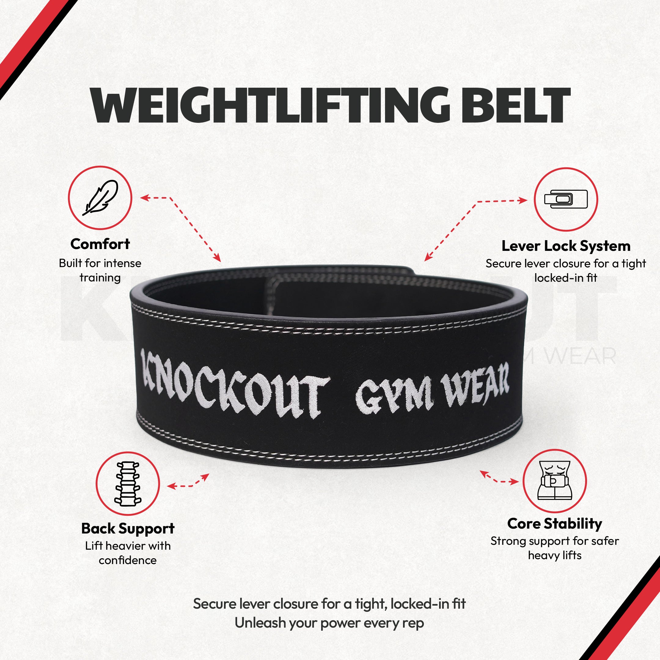 Knockout 10MM Belt Powerlifting Lever Belt