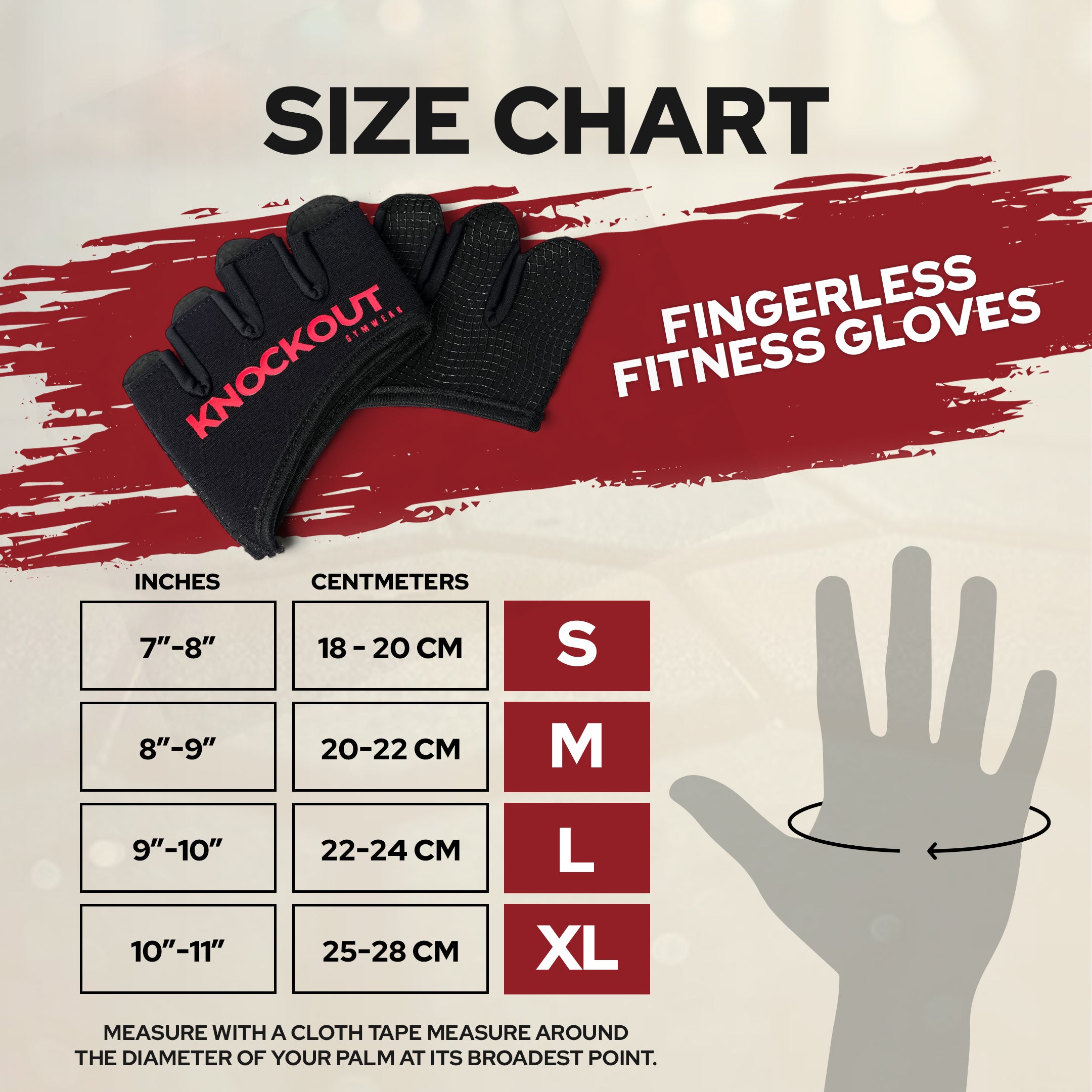 Knockout Fingerless Fitness Gloves - Black Red 02