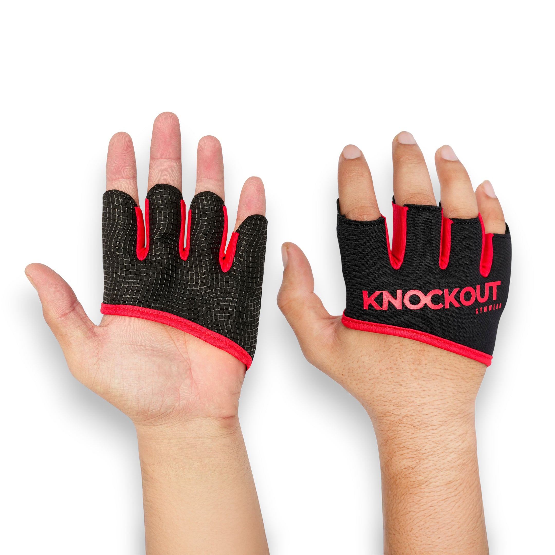 Knockout Fingerless Fitness Gloves - Black Red 01