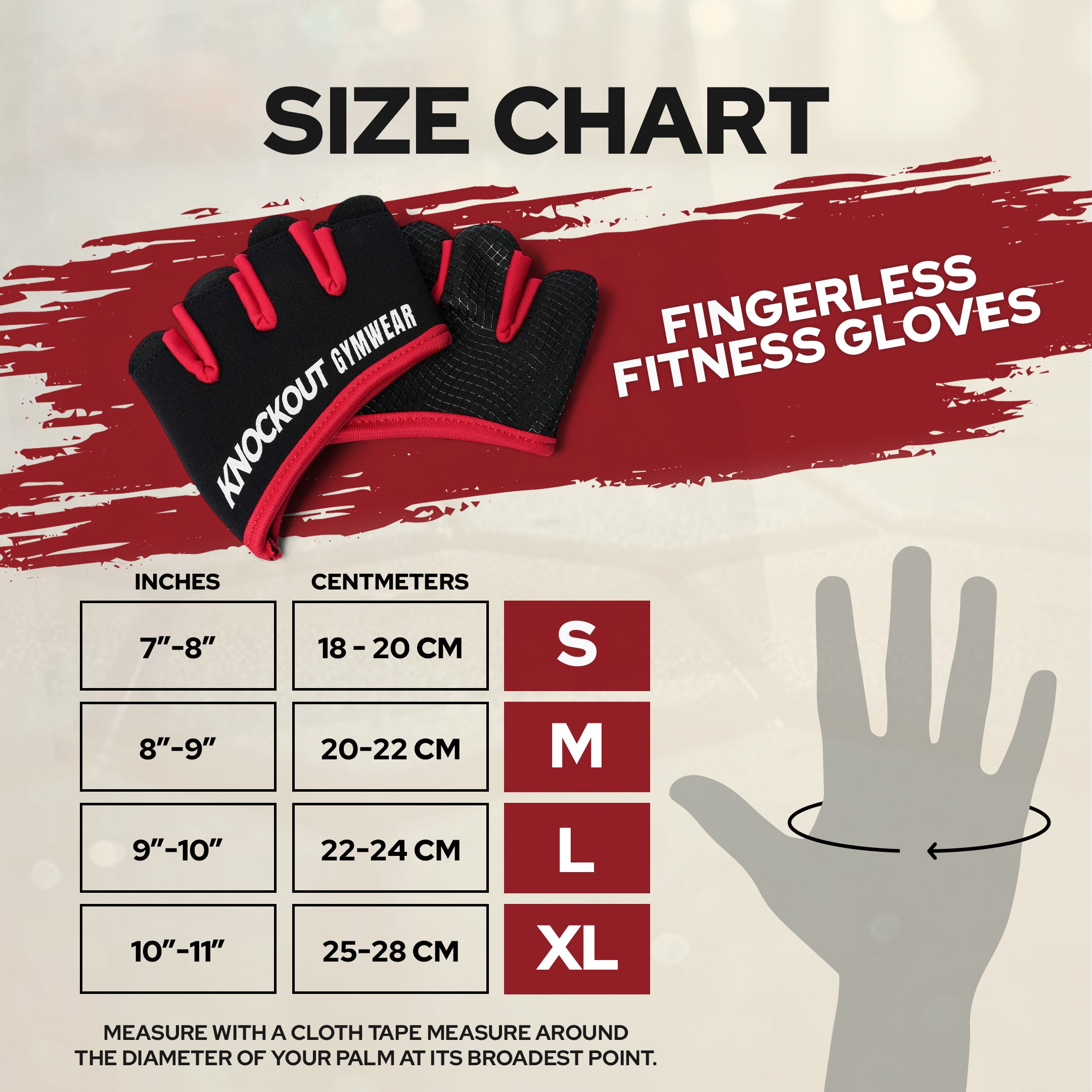 Knockout Fingerless Fitness Gloves - Black Red White