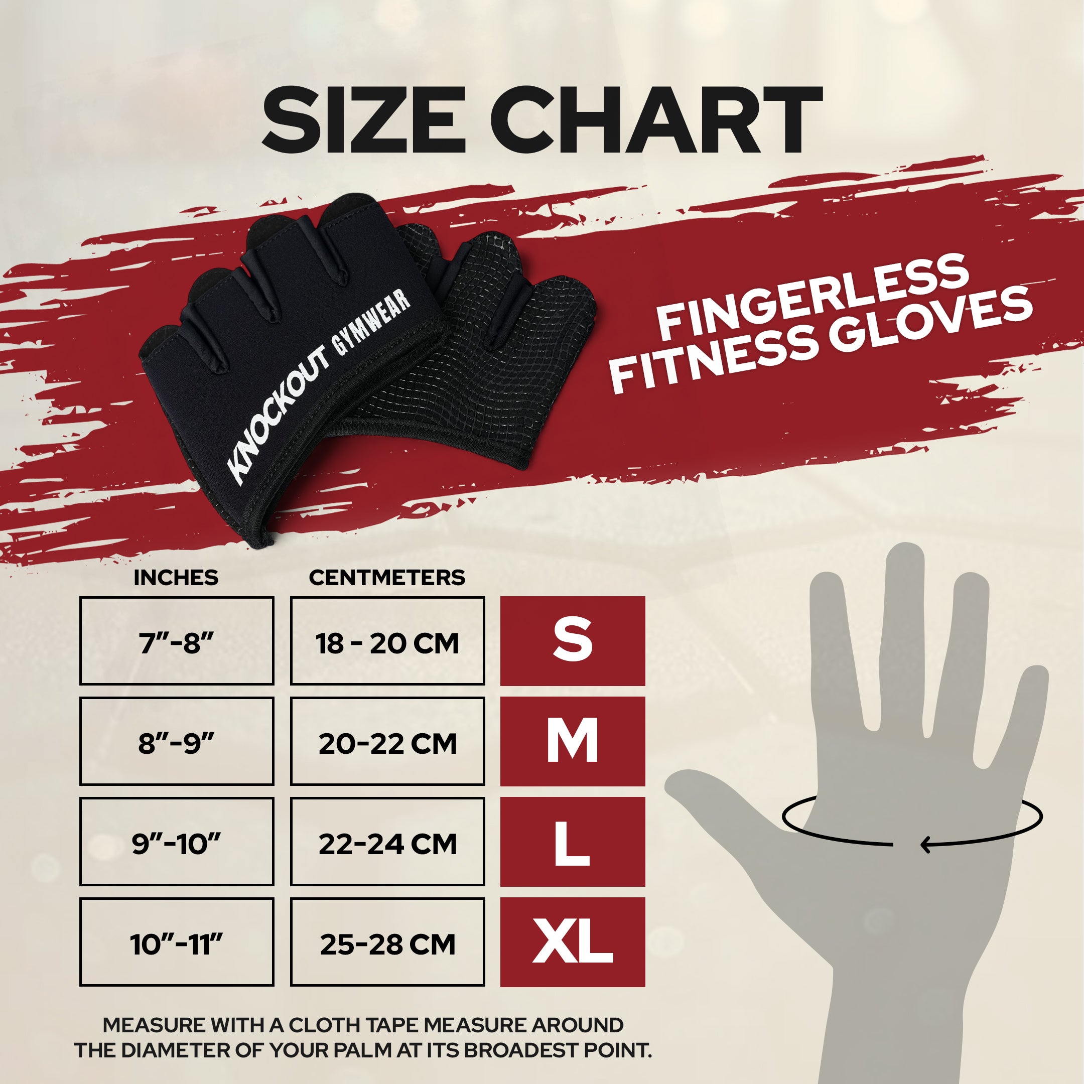 Knockout Fingerless Fitness Gloves - Black White