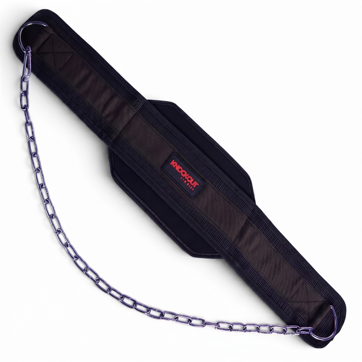 A black Kombat Pro grip strengthener with a white metal chain, shown on a clean white background made by knockout gym wear