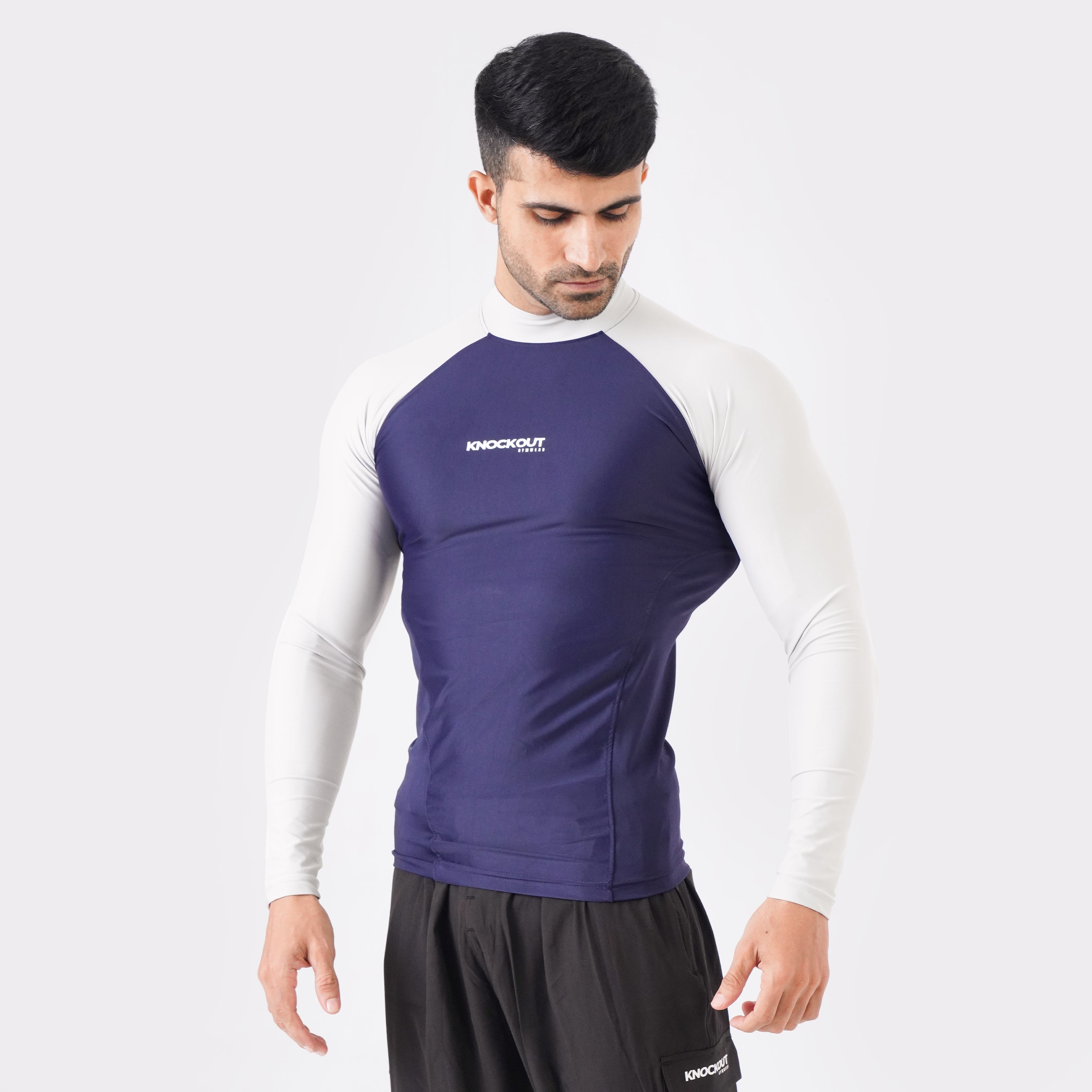 Contrast blue & Light Stone Long Sleeve High Neck Compression