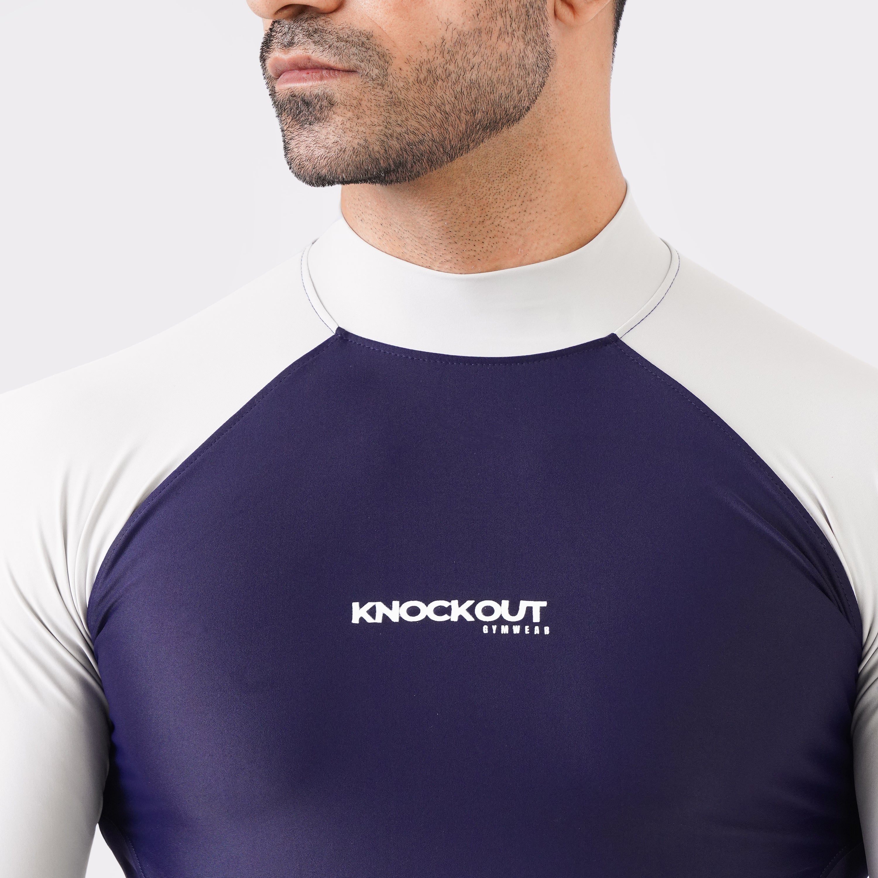 Contrast blue & Light Stone Long Sleeve High Neck Compression