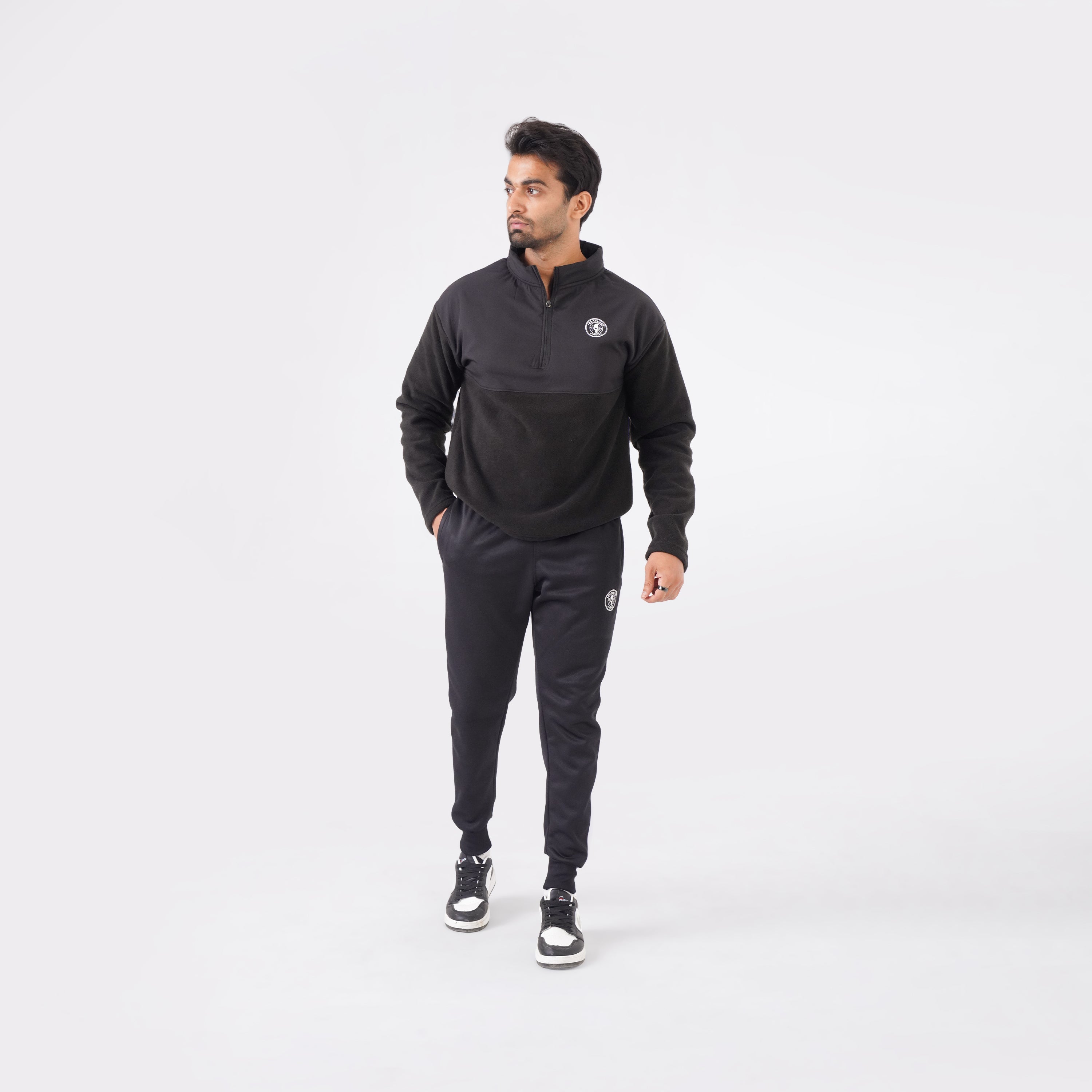 Micro Stretch Polar Fleece Half-Zip Jacket- Black