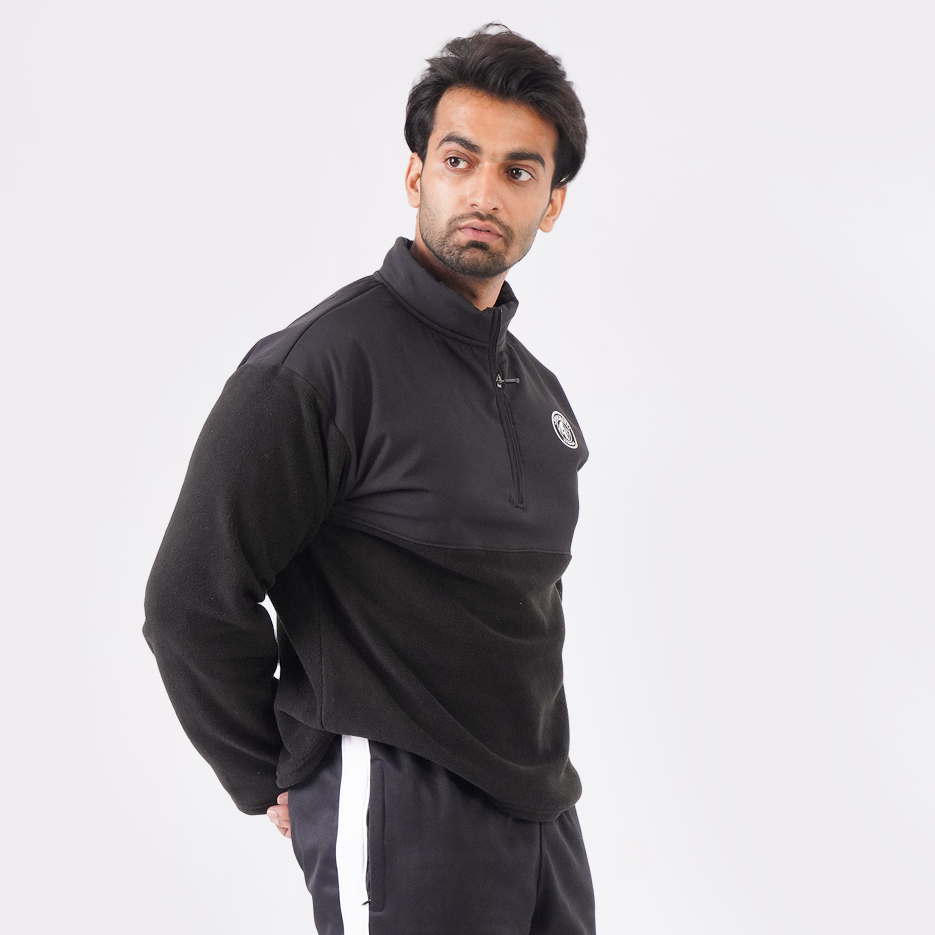 Micro Stretch Polar Fleece Half-Zip Jacket- Black