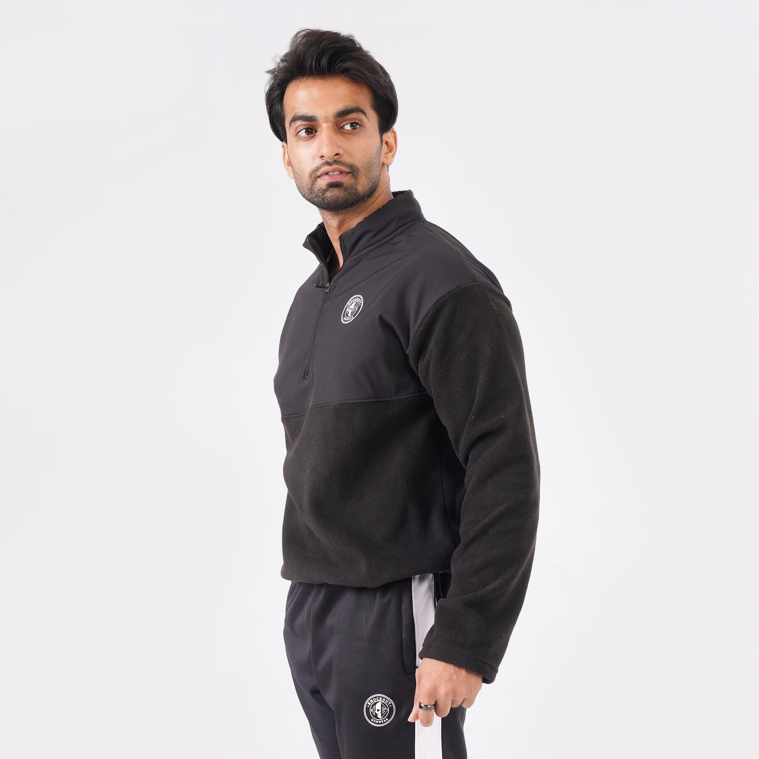 Micro Stretch Polar Fleece Half-Zip Jacket- Black