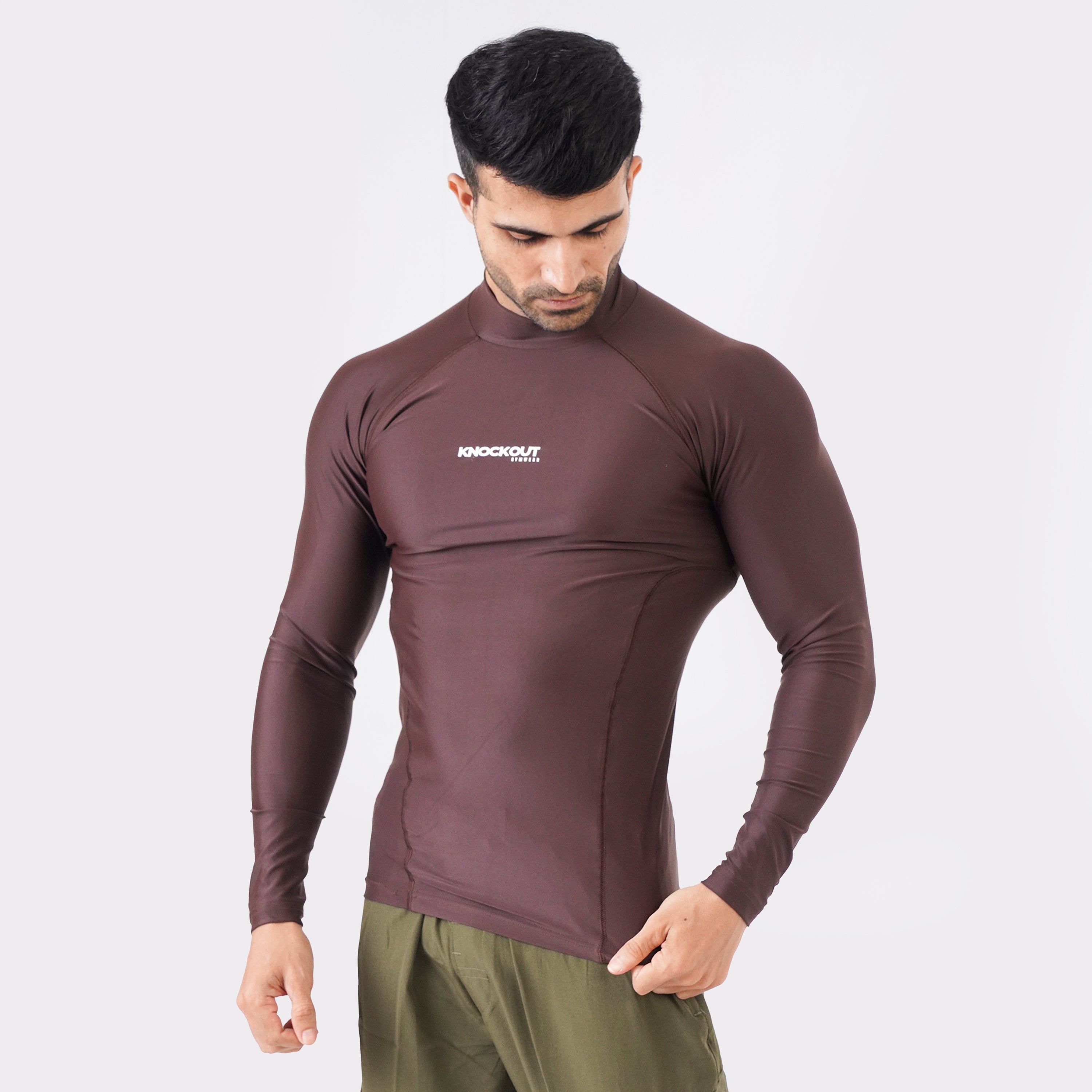 Knockout High Neck Compression Long Sleeve - Chocolate
