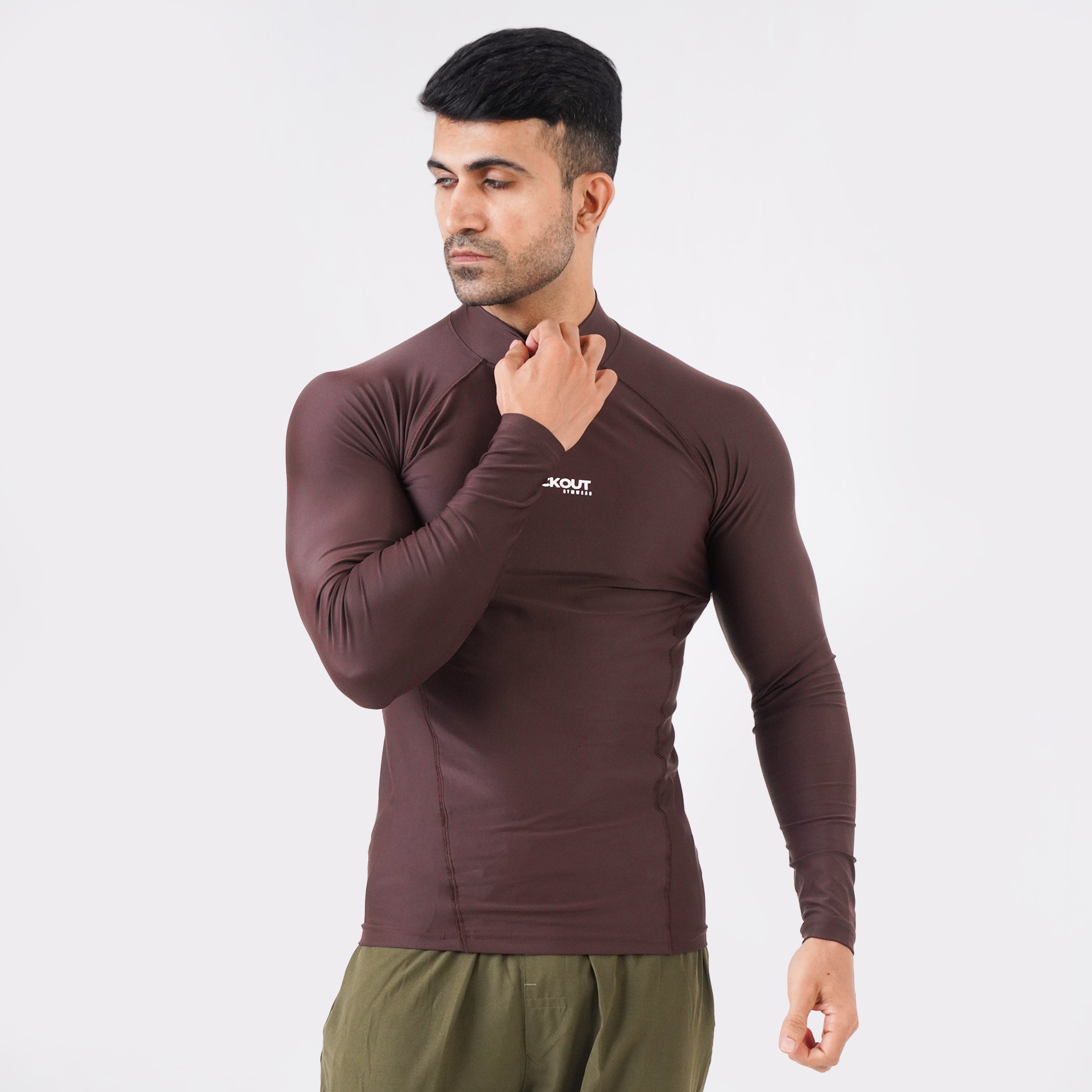 Knockout High Neck Compression Long Sleeve - Chocolate