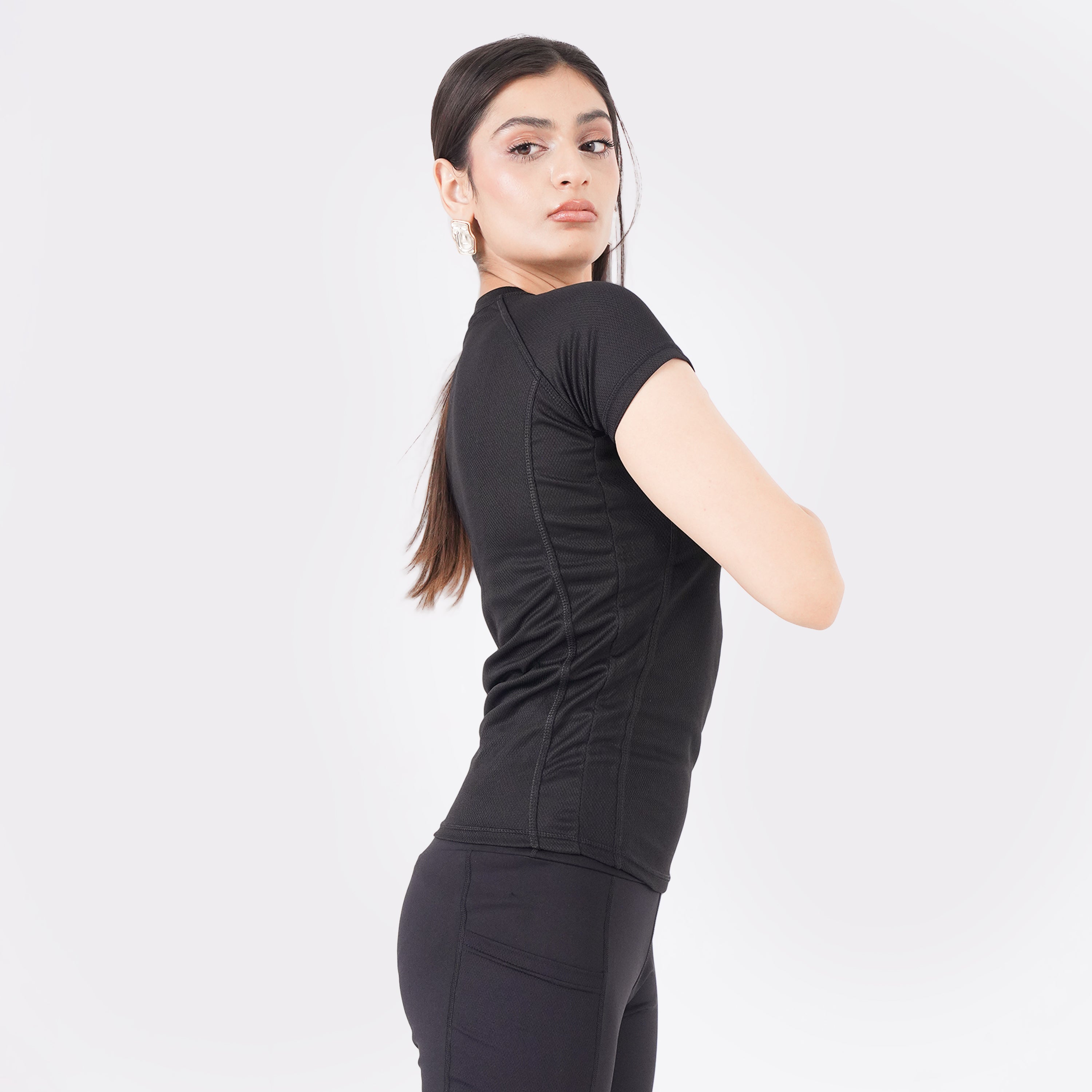 Knockout Mesh women T Shirt- Black