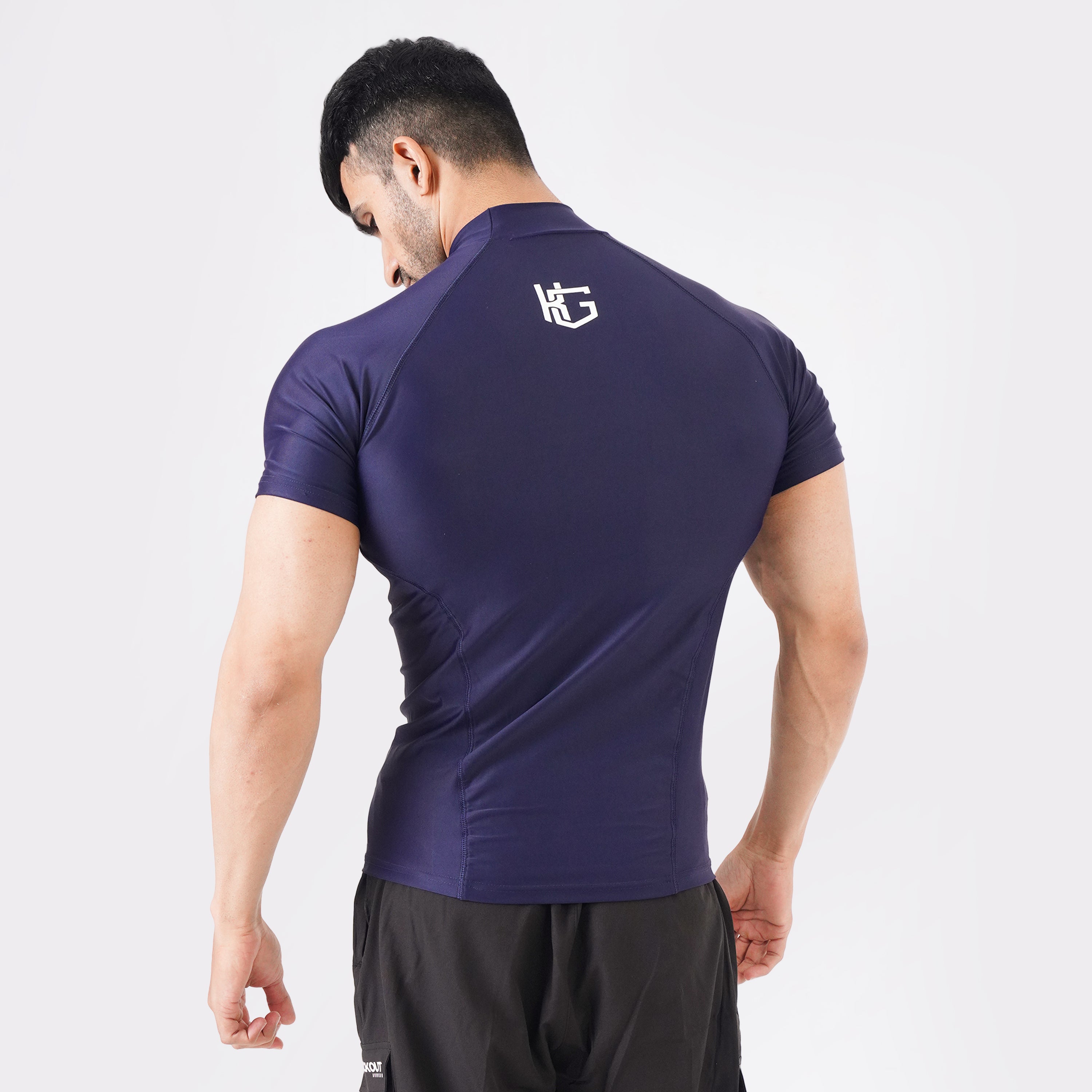 Knockout High Neck Compression t-shirt - Navy Blue