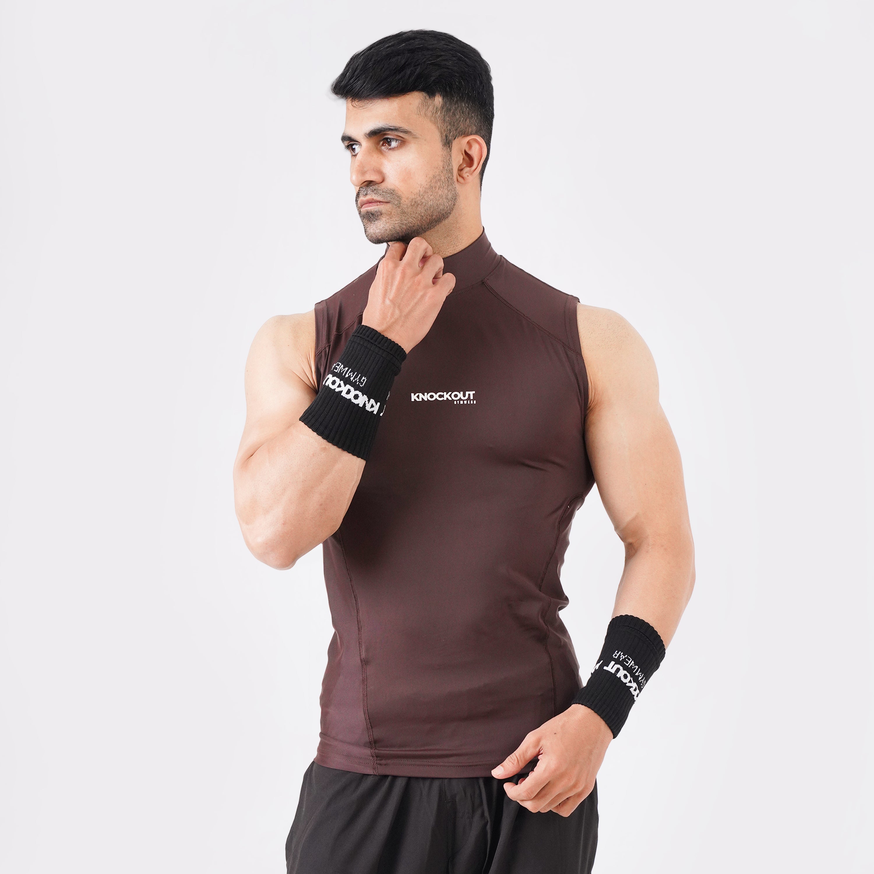 Knockout Sleeveless High Neck Compression - Chocolate