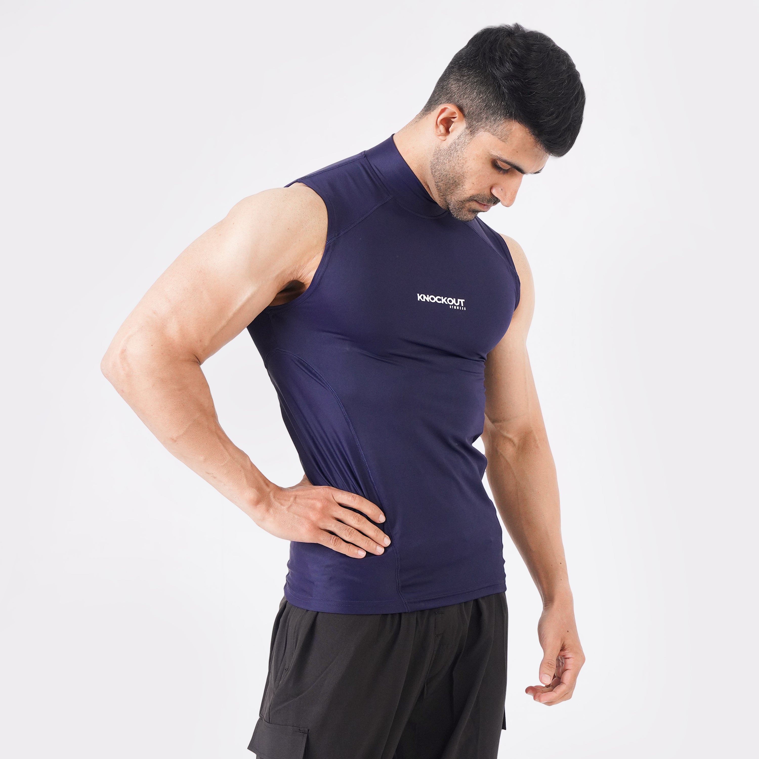 Knockout Sleeveless High Neck Compression - Navy Blue