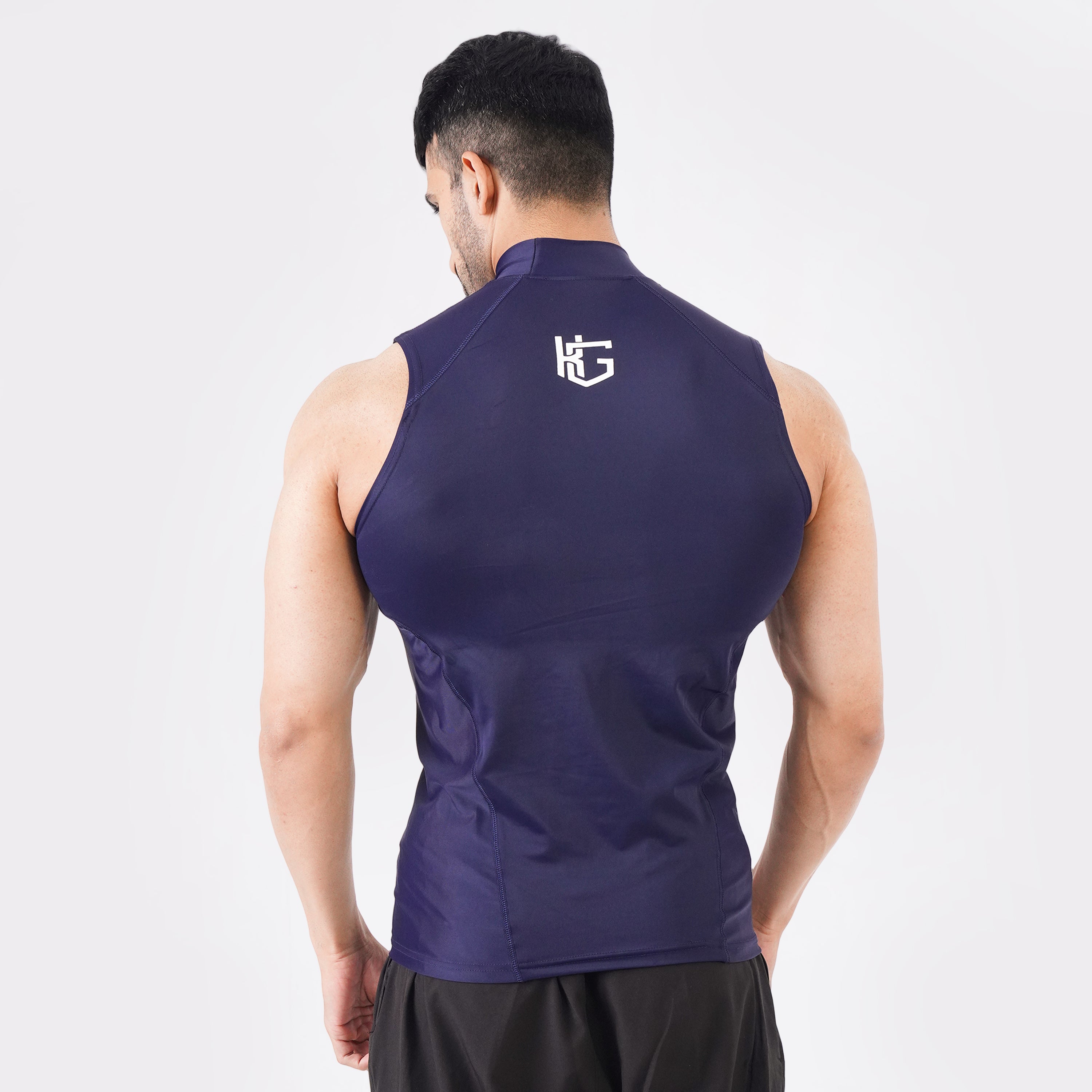 Knockout Sleeveless High Neck Compression - Navy Blue