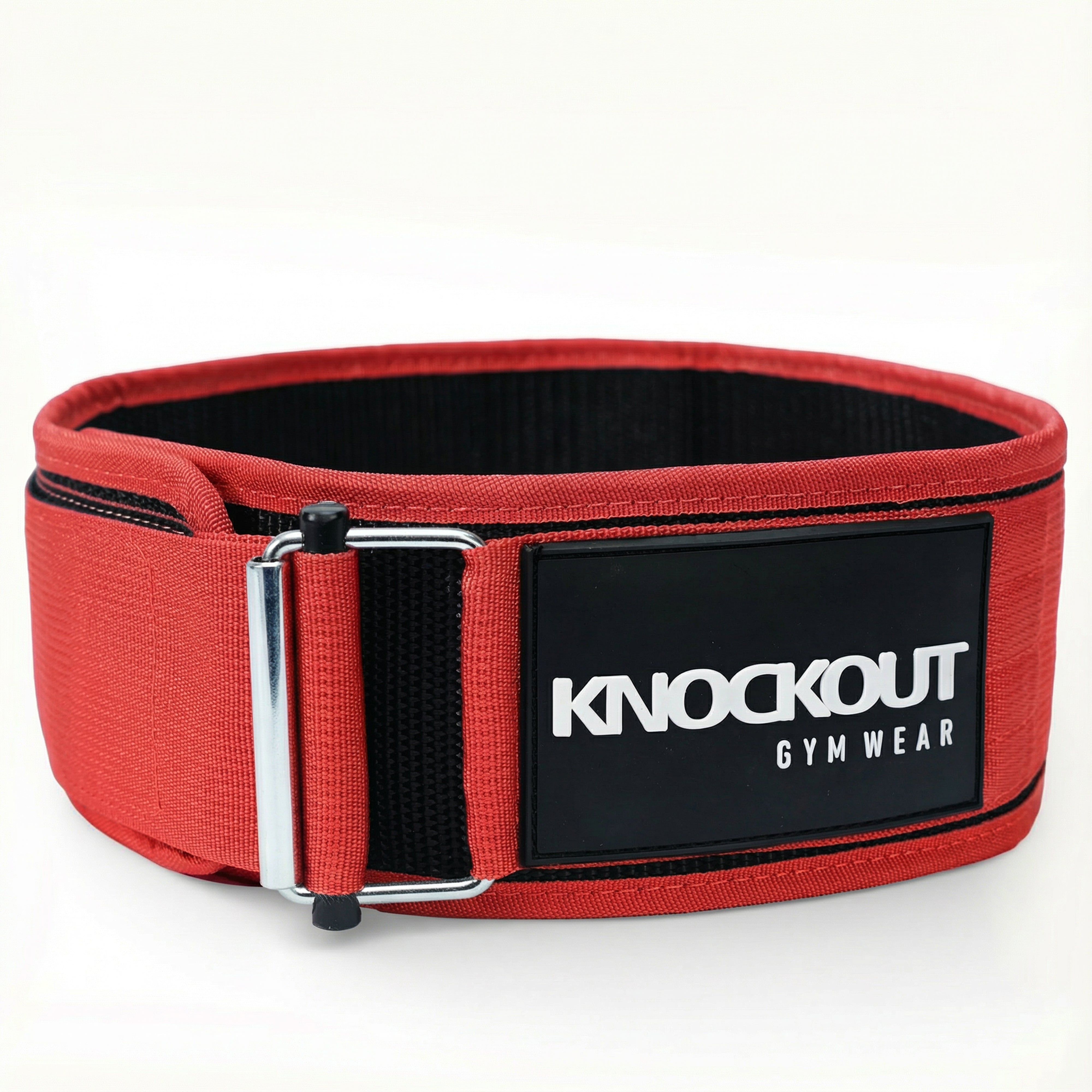 Self-Locking Red, Black & White Weightlifting Belt