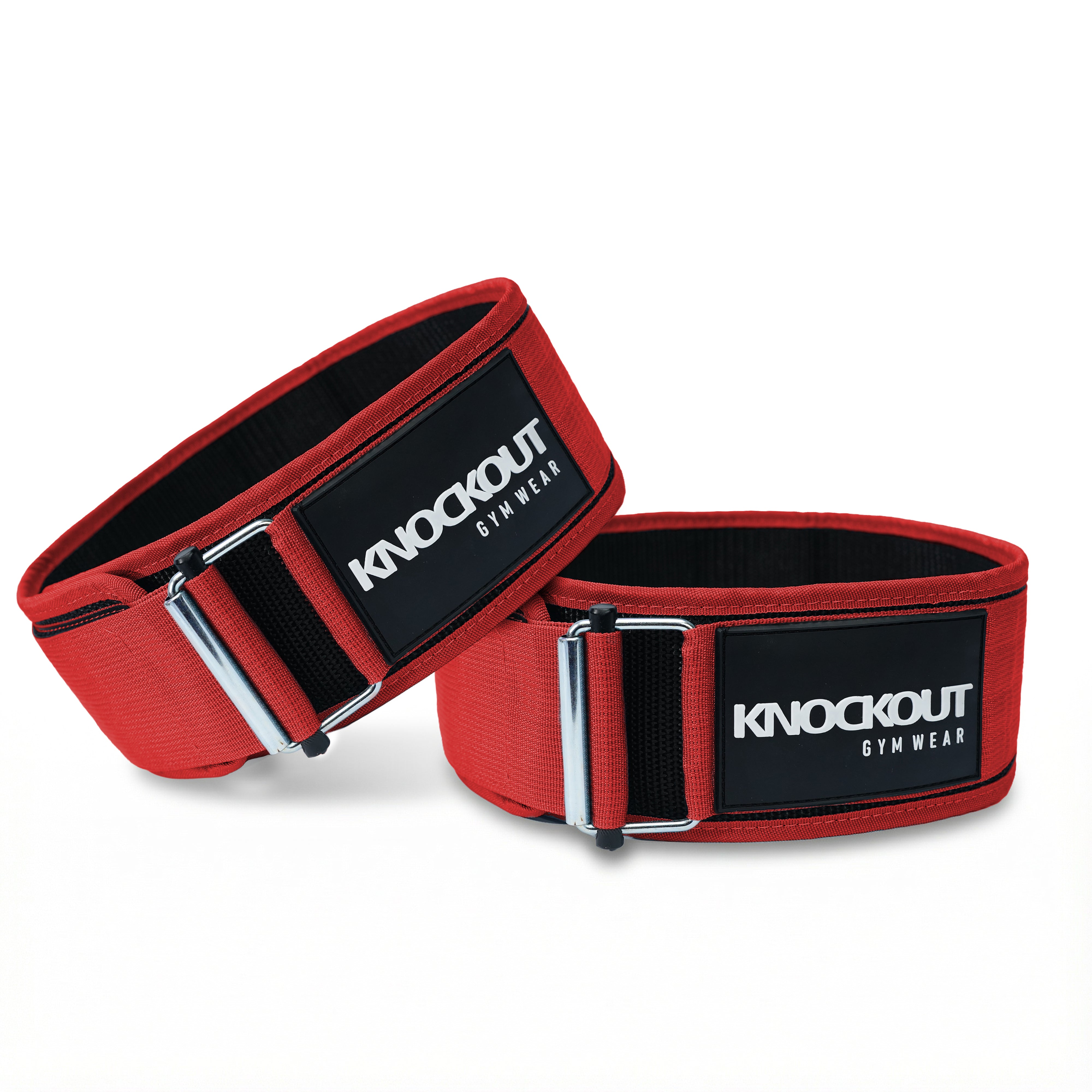 Self-Locking Red, Black & White Weightlifting Belt