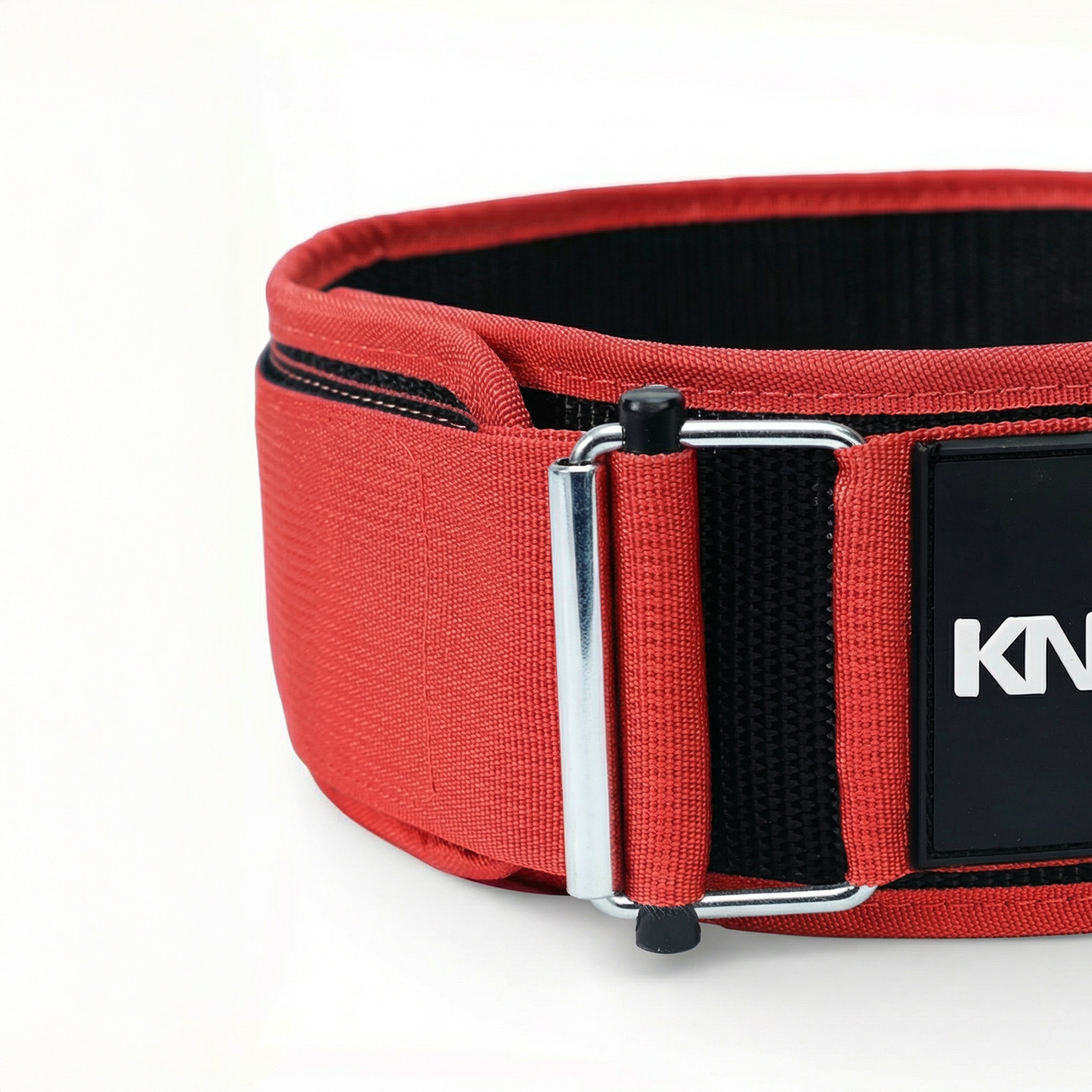 Self-Locking Red, Black & White Weightlifting Belt