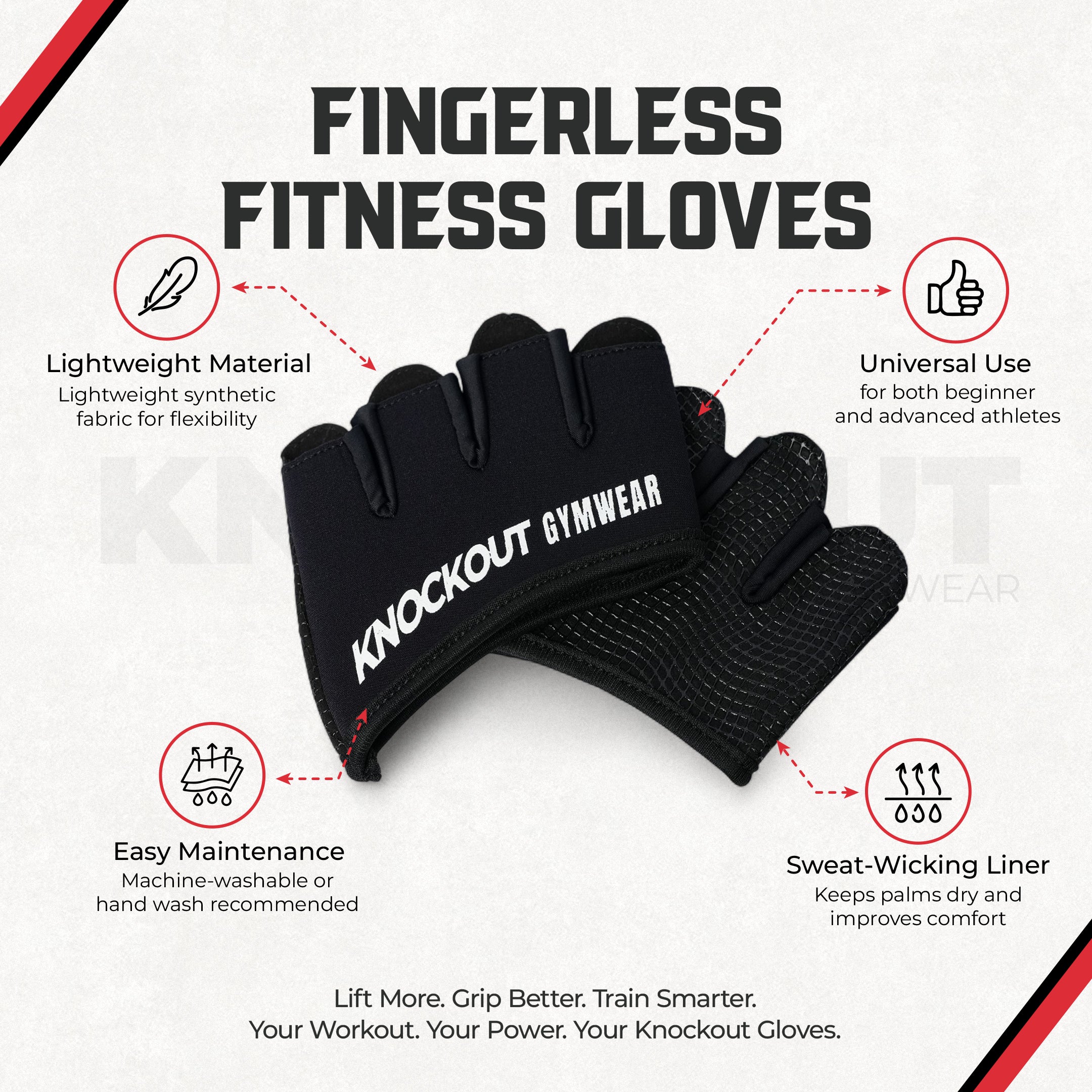 Knockout Fingerless Fitness Gloves - Black White