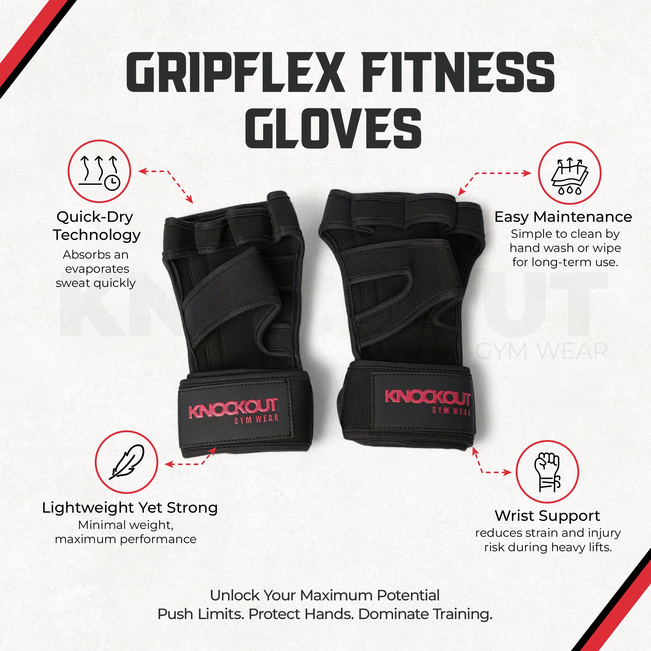 Knockout Black GripFlex Fitness Gloves